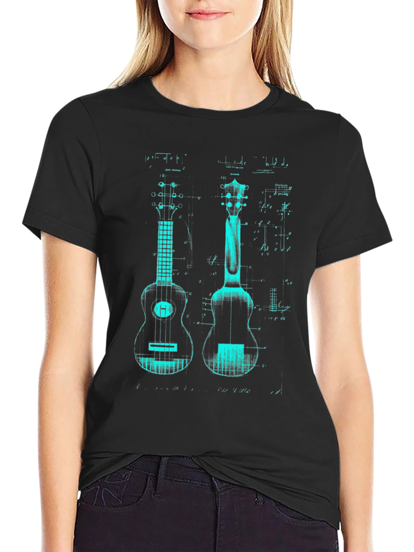 Ukulele Blueprint Graphic T-Shirt