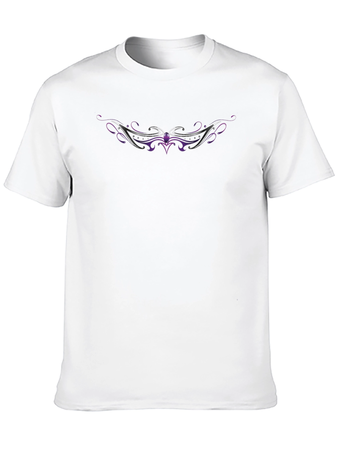 Mens Black T-Shirt with Purple & Silver Graphic Design