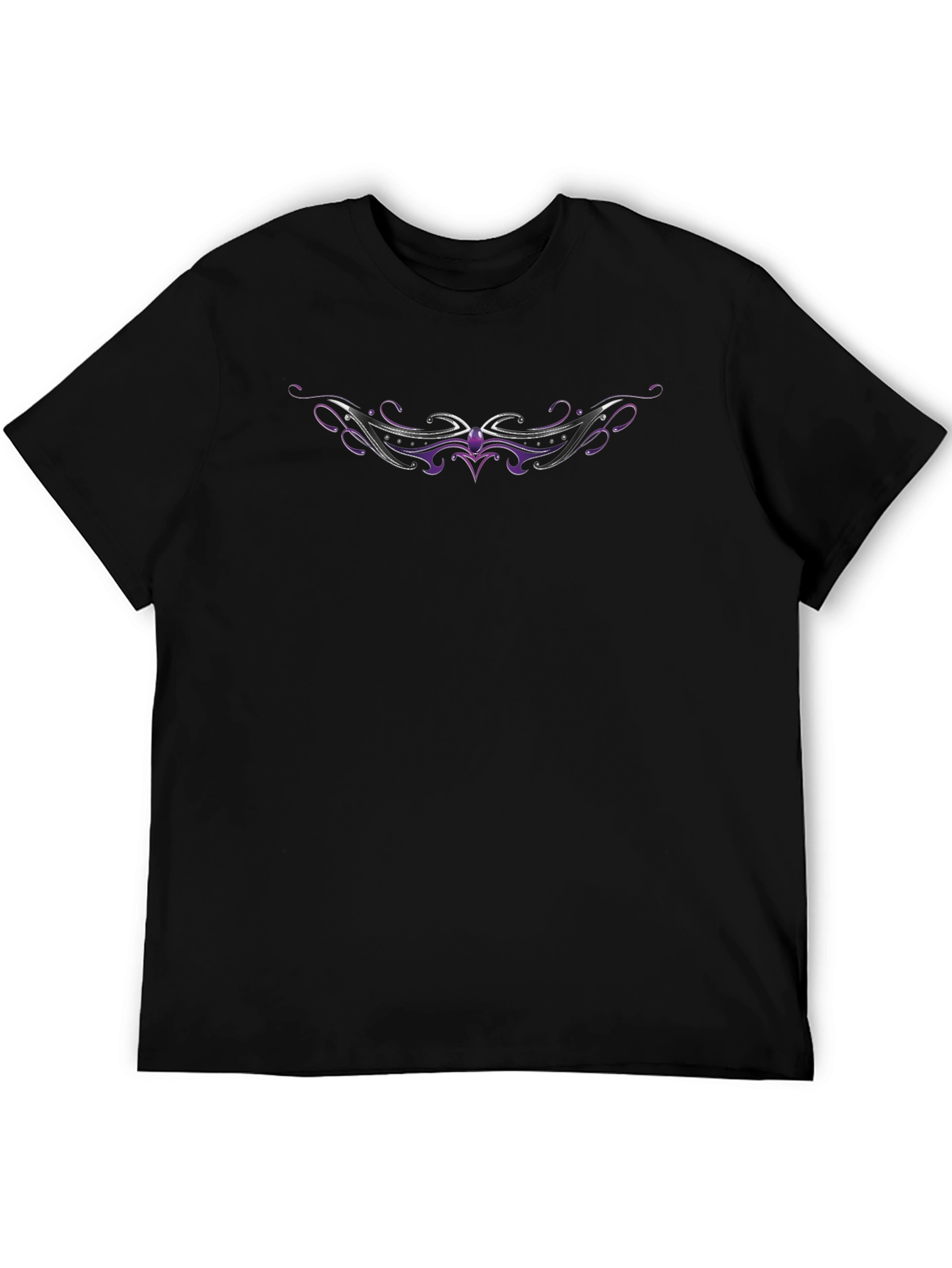 Mens Black T-Shirt with Purple & Silver Graphic Design