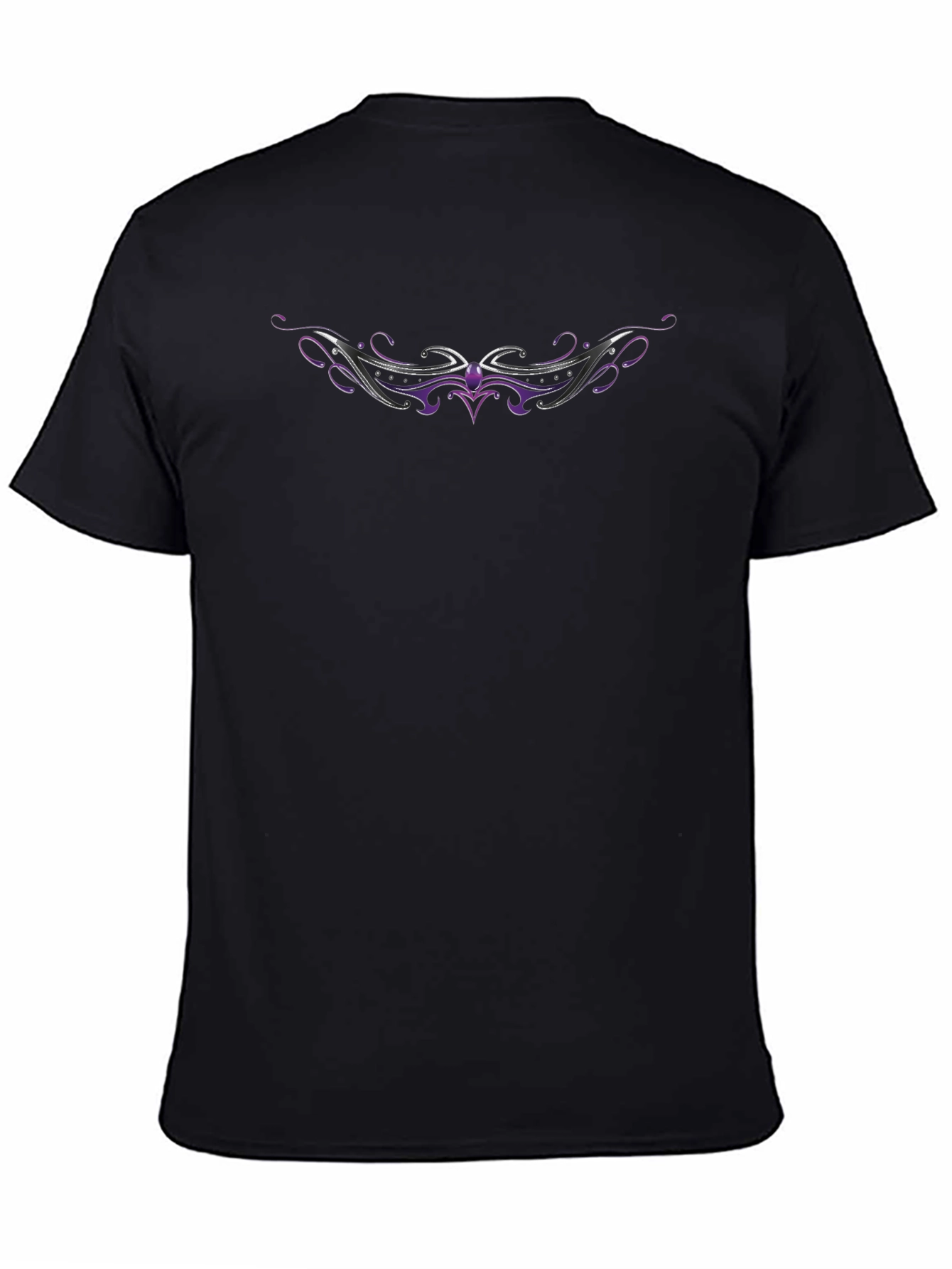 Mens Black T-Shirt with Purple & Silver Graphic Design