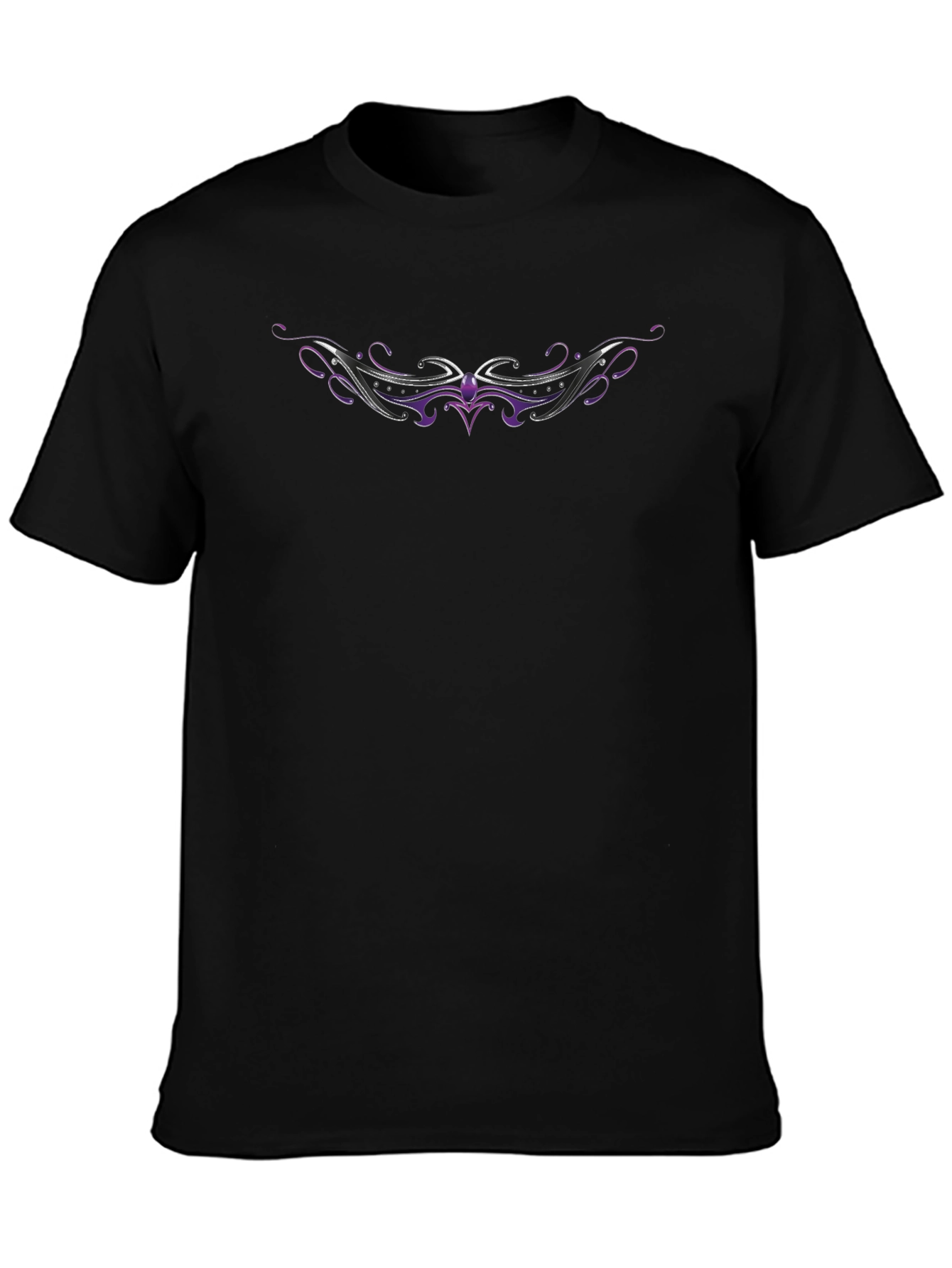 Mens Black T-Shirt with Purple & Silver Graphic Design