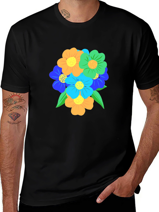 Floral Bouquet Graphic Tee - Black Cotton Comfort