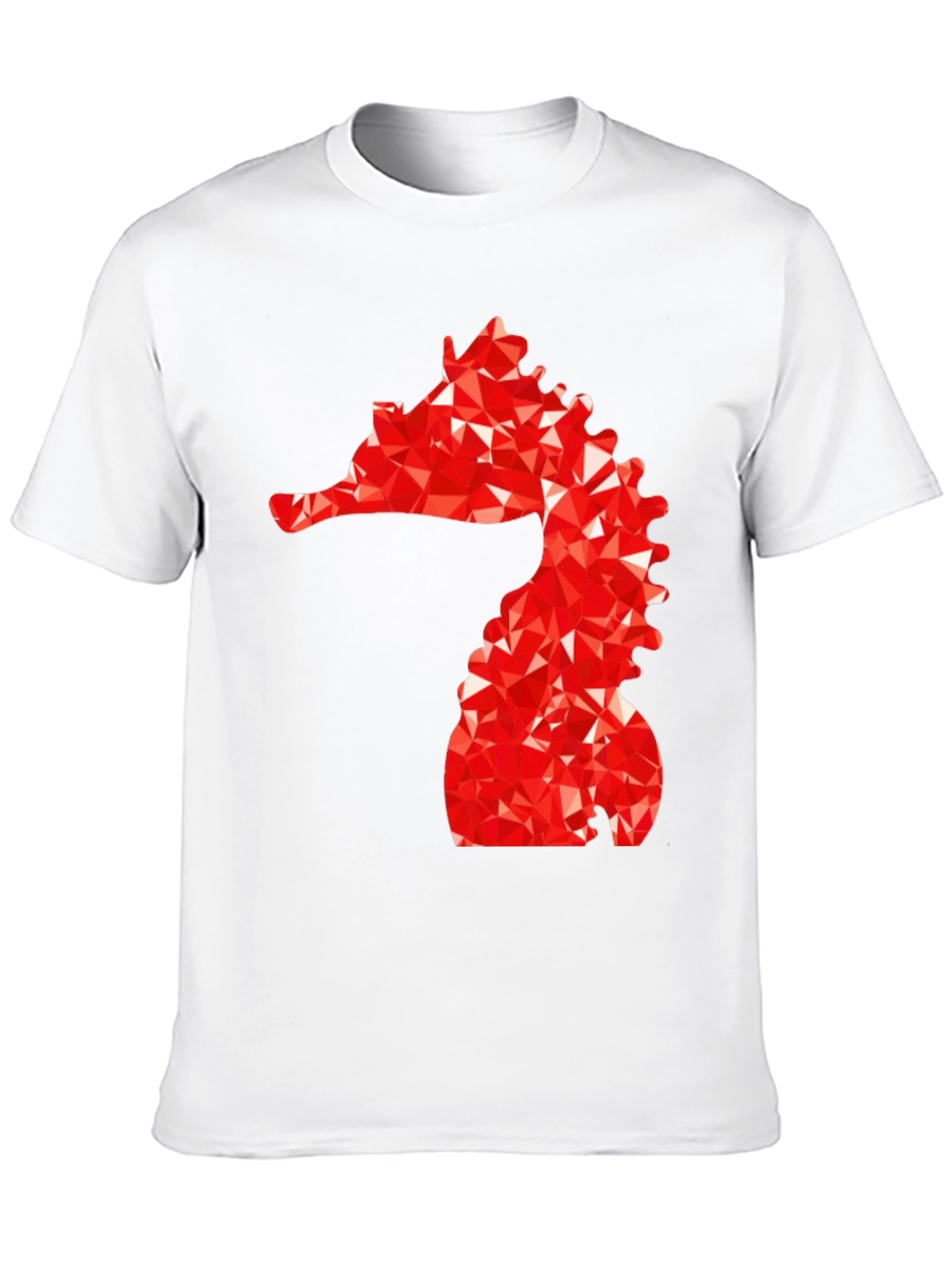Mens Black Tee with Red Geometric Seahorse