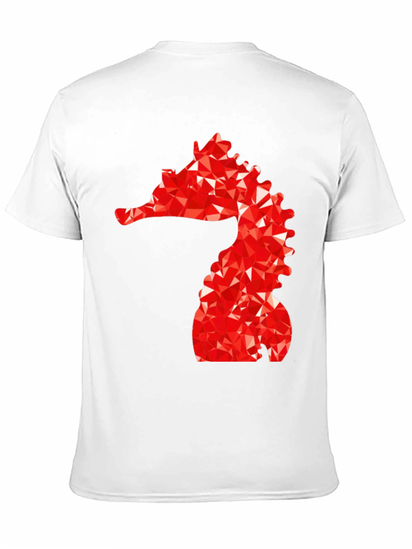 Mens Black Tee with Red Geometric Seahorse