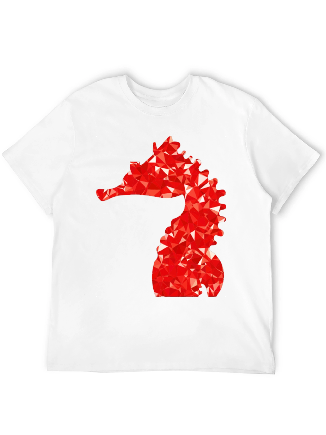 Mens Black Tee with Red Geometric Seahorse