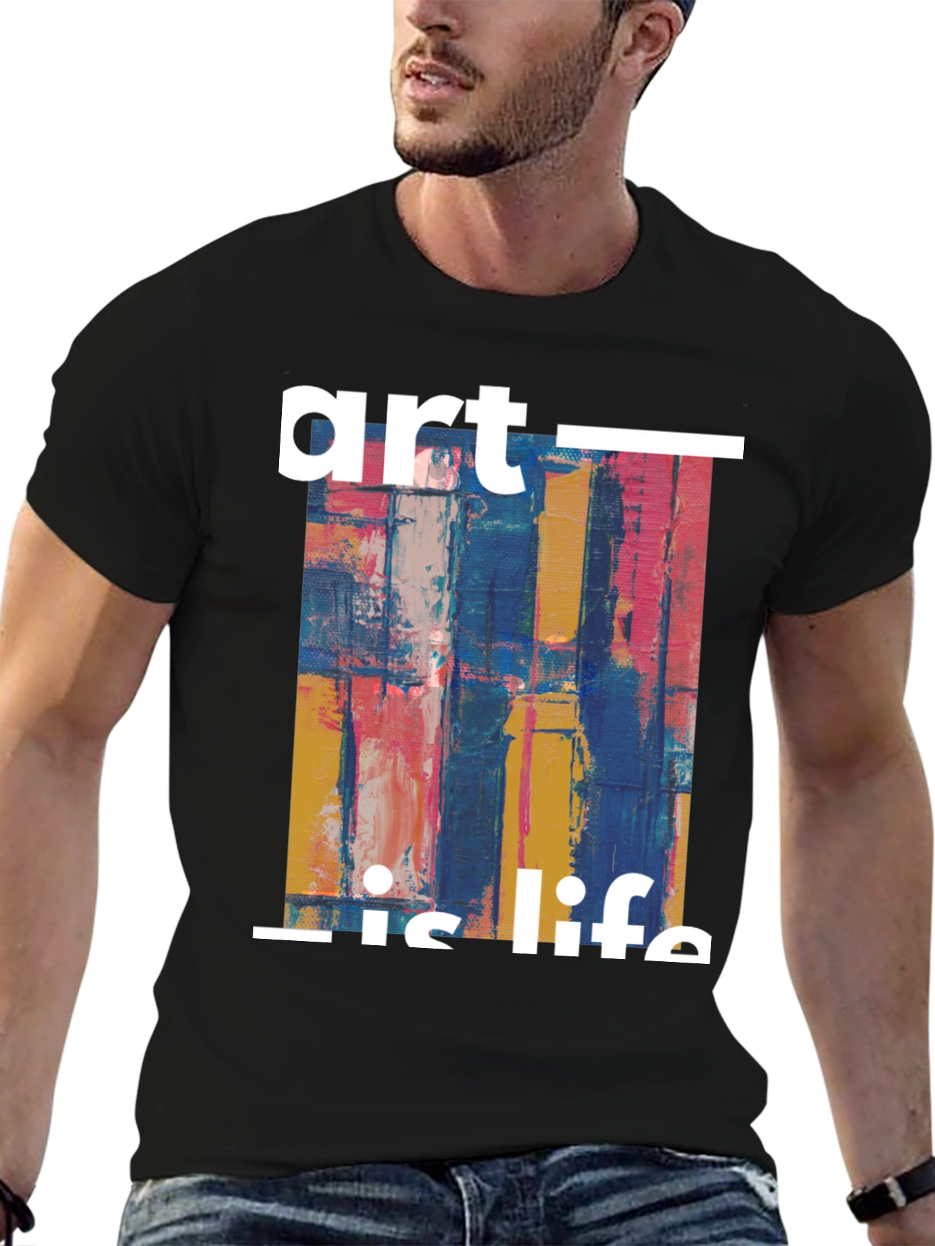 Art is Life Graphic Print Black T-Shirt