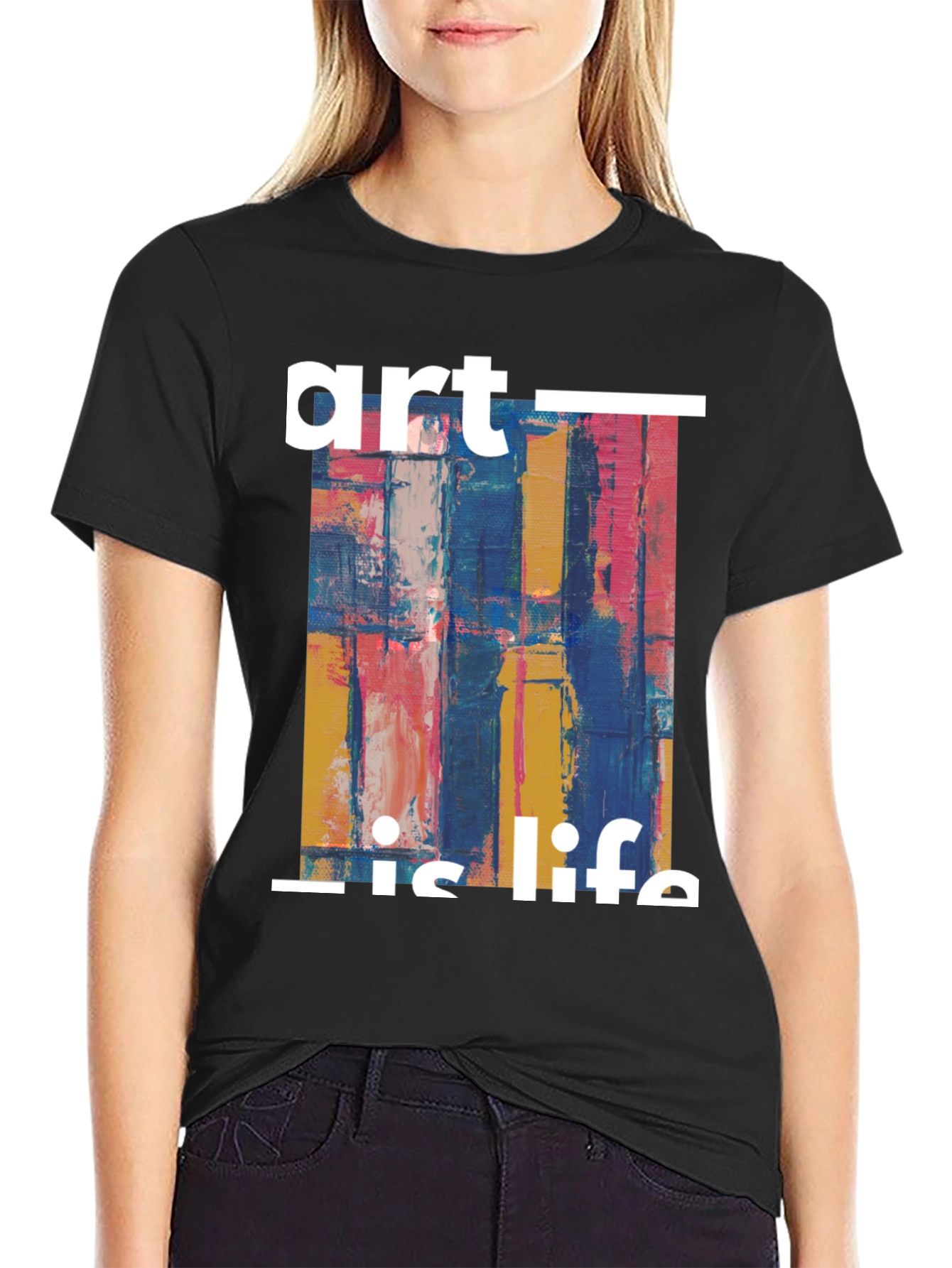 Art is Life Graphic Print Black T-Shirt