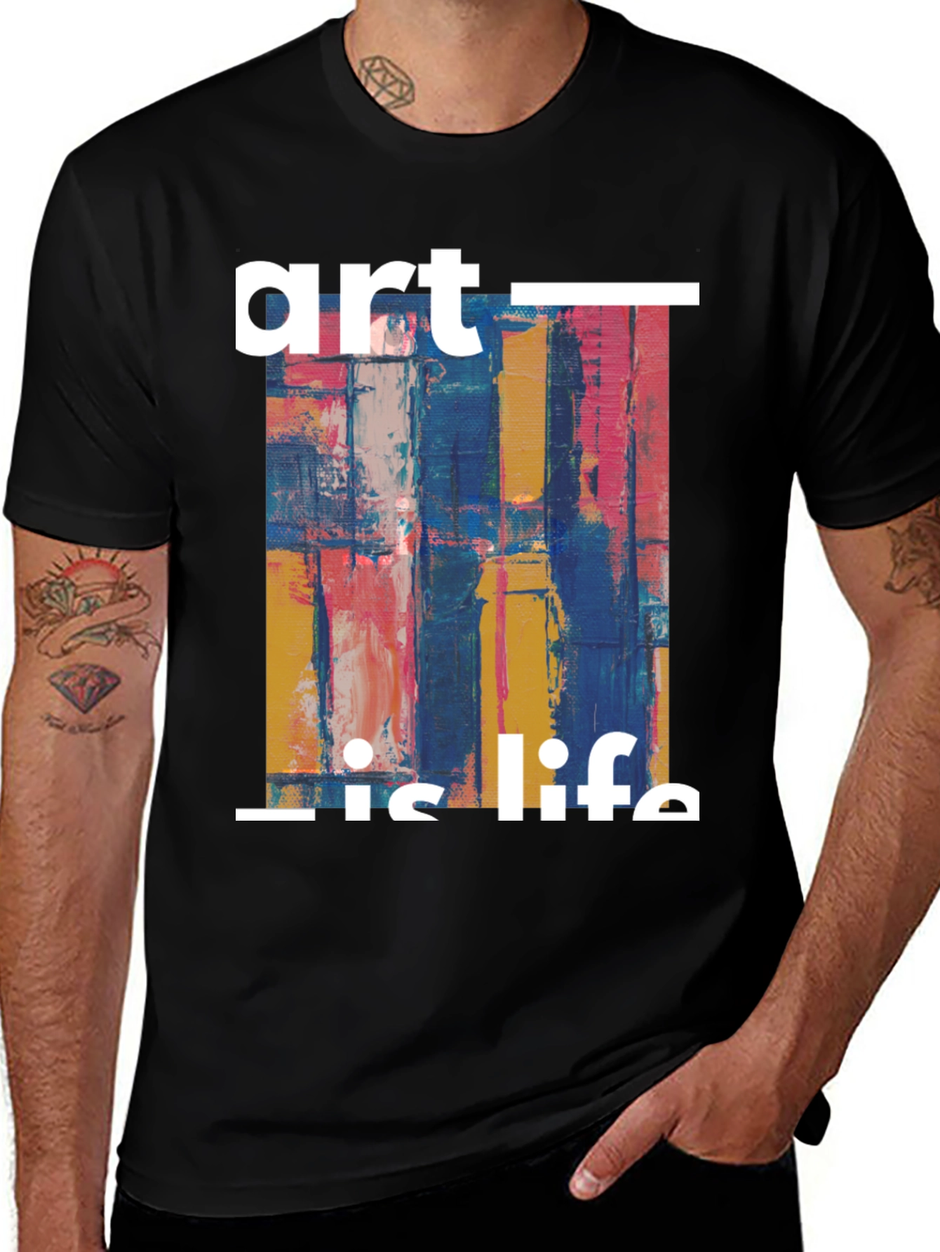 Art is Life Graphic Print Black T-Shirt