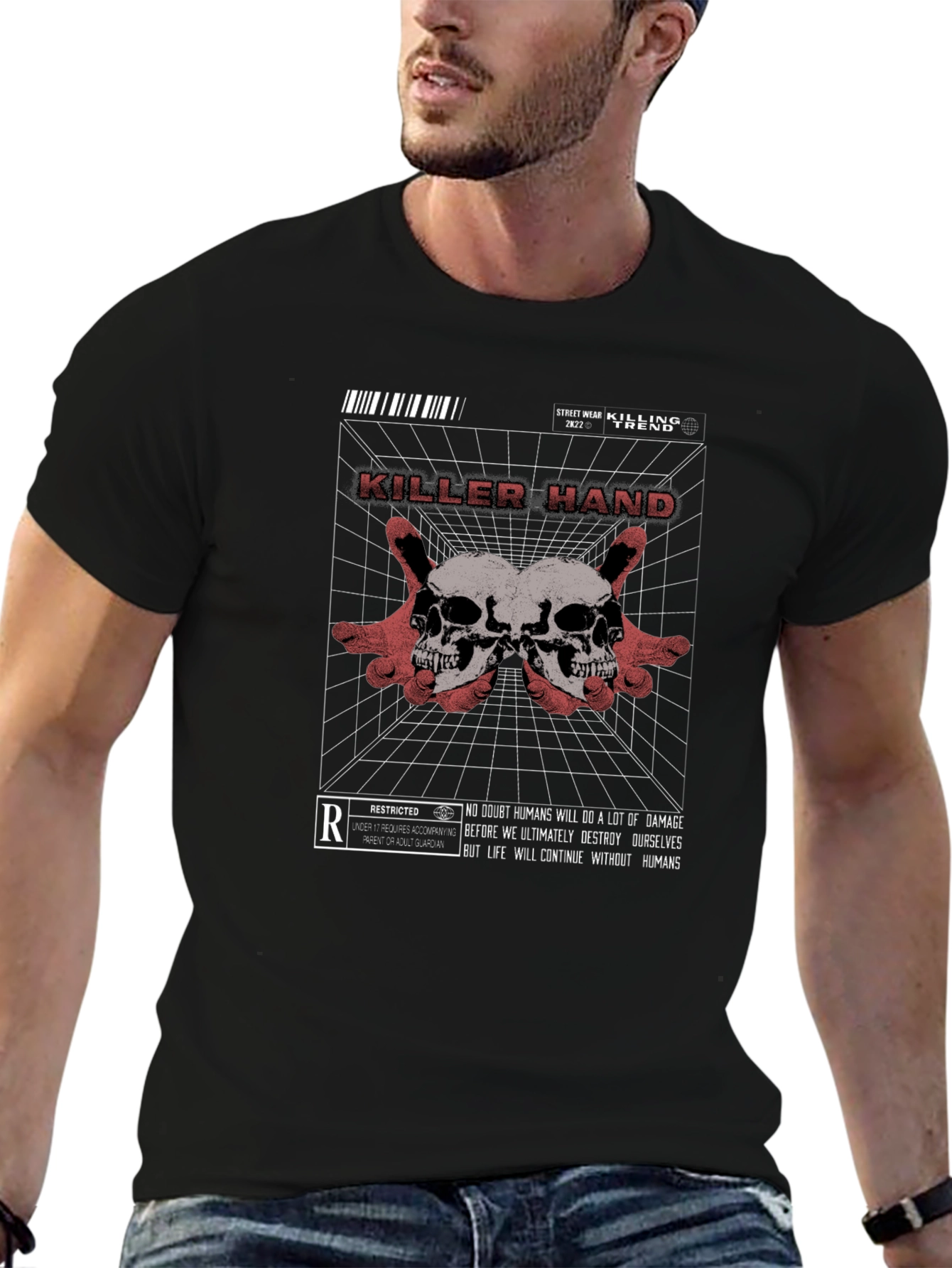 Killer Hand Graphic Print Black T-Shirt