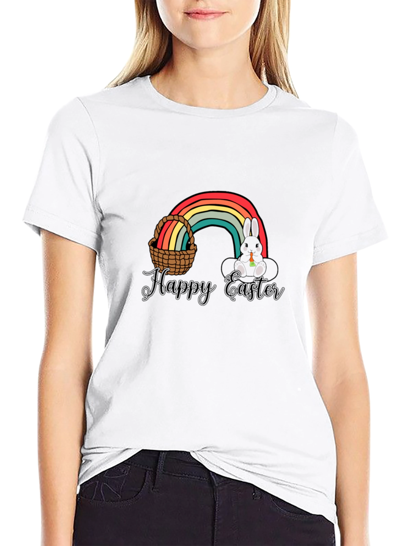 Happy Easter Rainbow Bunny Graphic T-Shirt