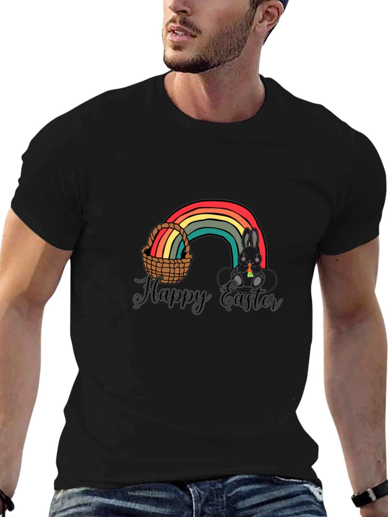 Happy Easter Rainbow Bunny Graphic T-Shirt