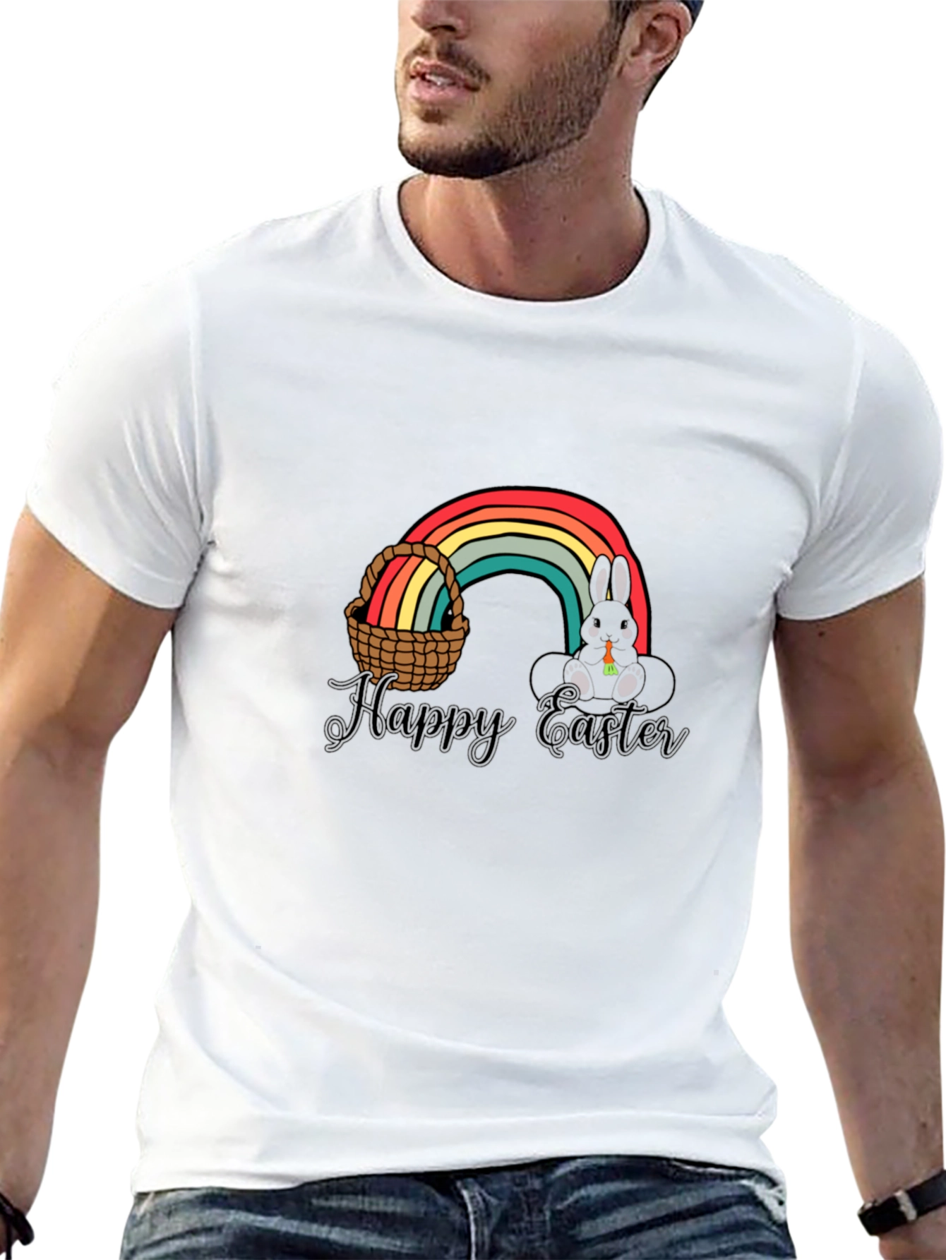 Happy Easter Rainbow Bunny Graphic T-Shirt