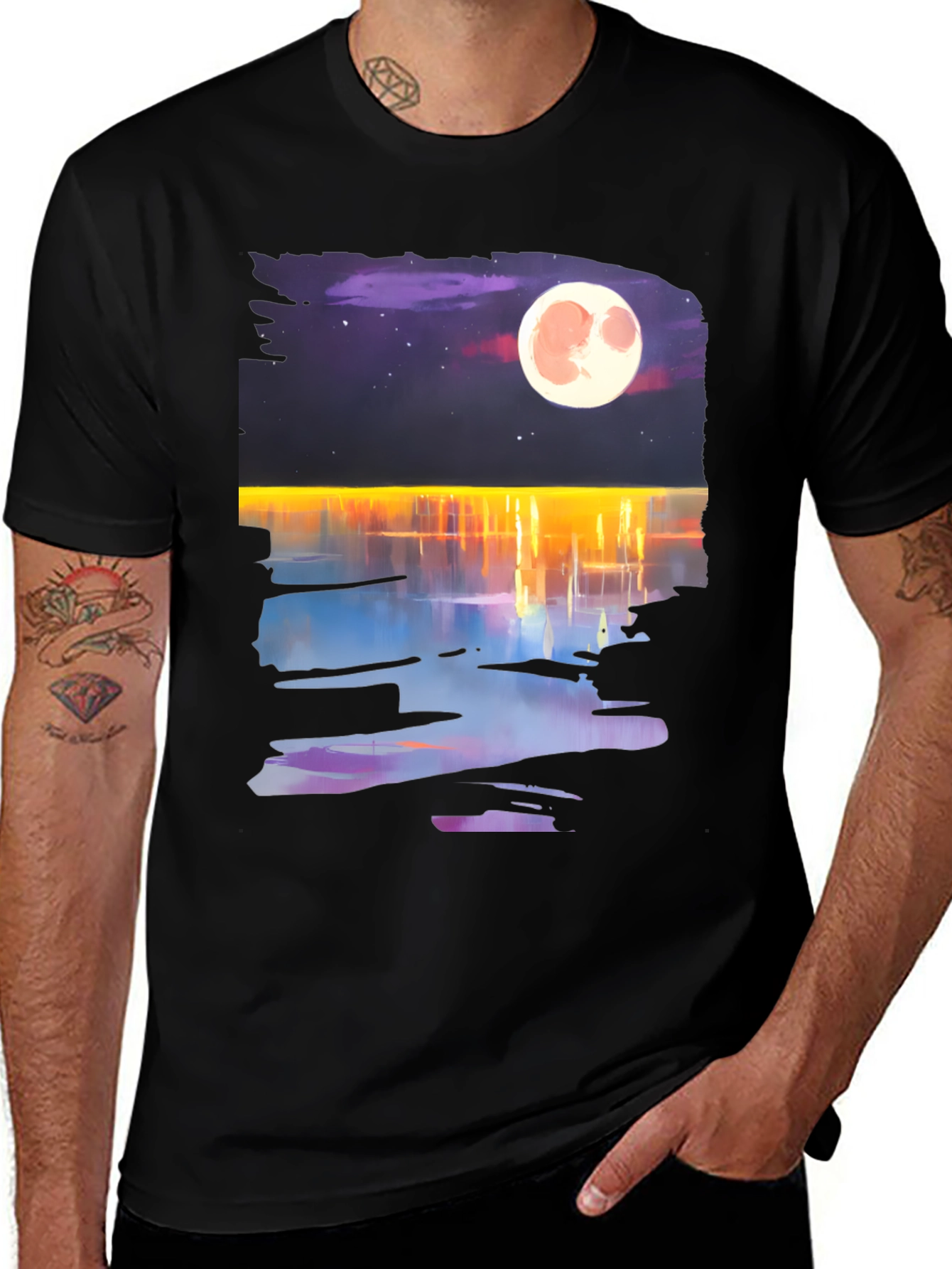 Moonlit Waters Graphic Tee - Mens Black T-Shirt