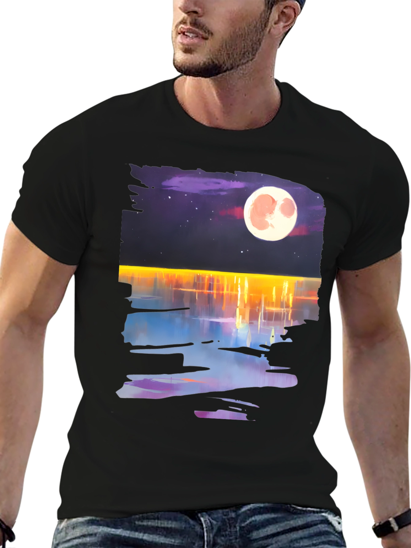 Moonlit Waters Graphic Tee - Mens Black T-Shirt