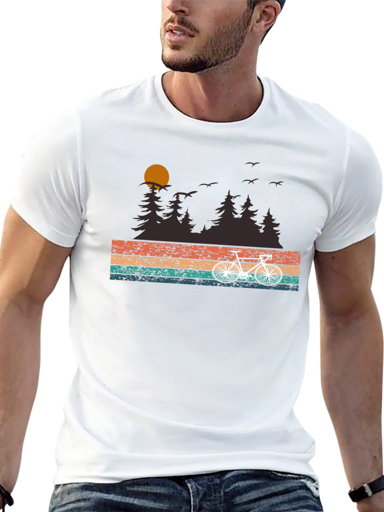 Retro Bike Ride T-Shirt - Nature Scene Graphic Tee