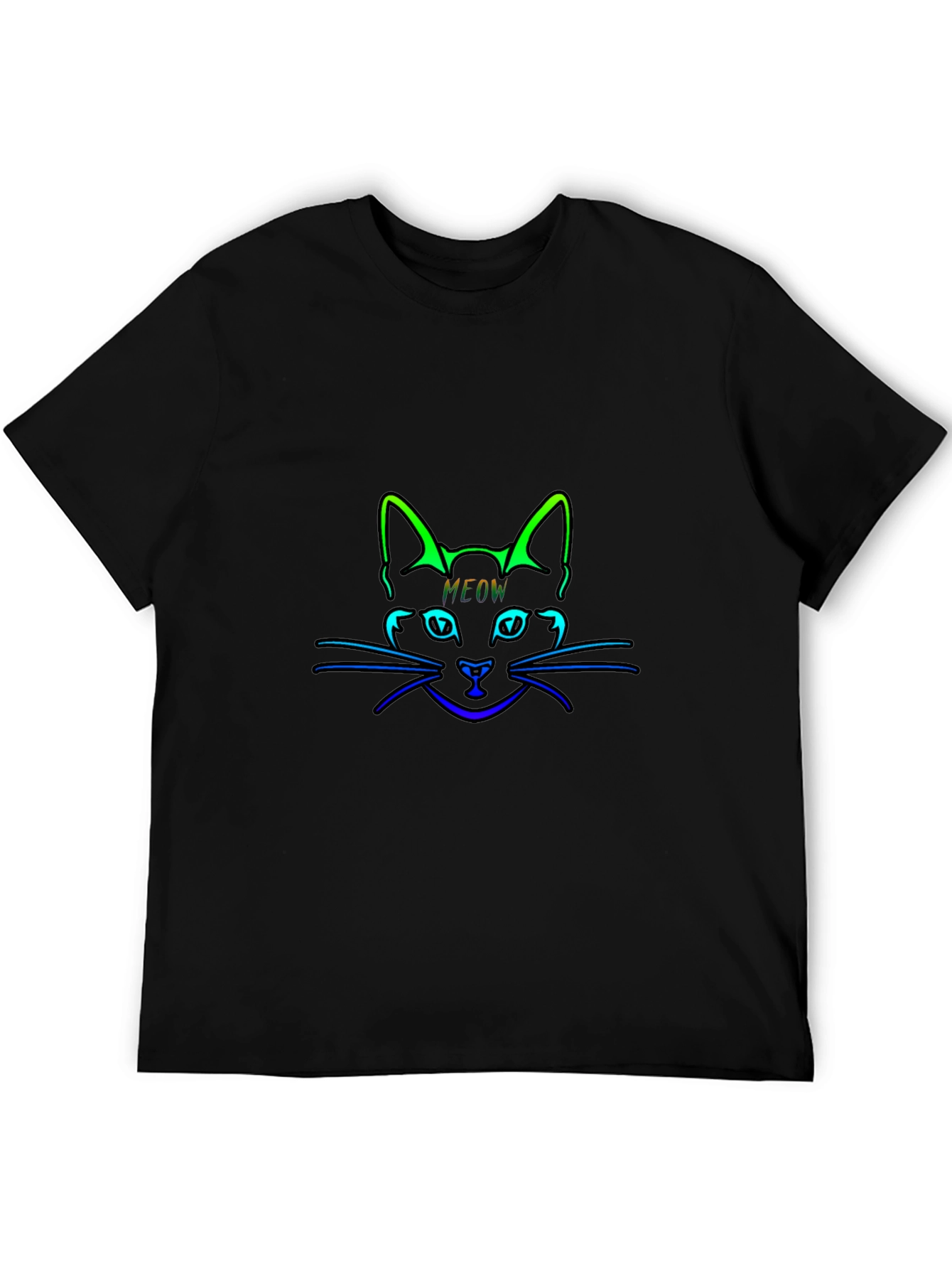 Neon Cat Meow Black T-Shirt