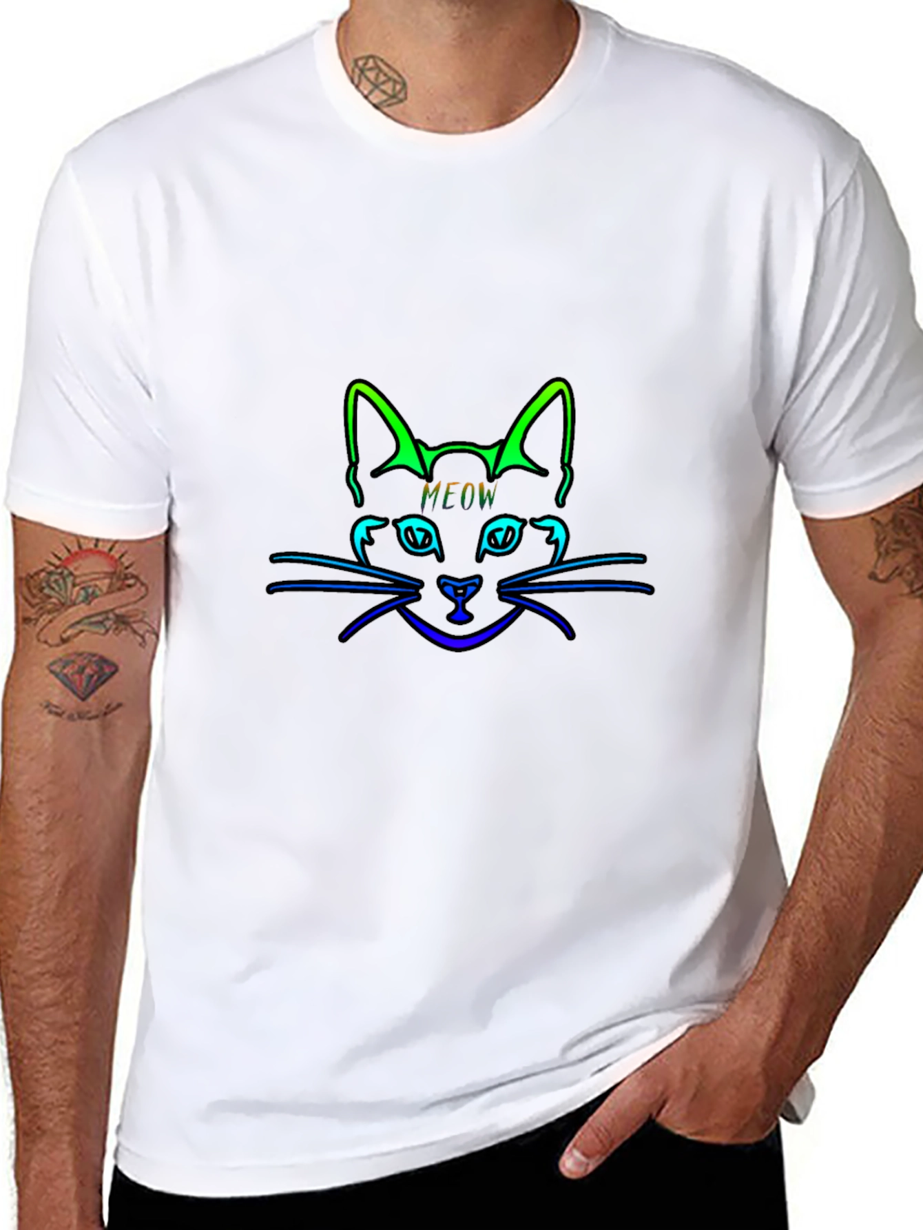 Neon Cat Meow Black T-Shirt