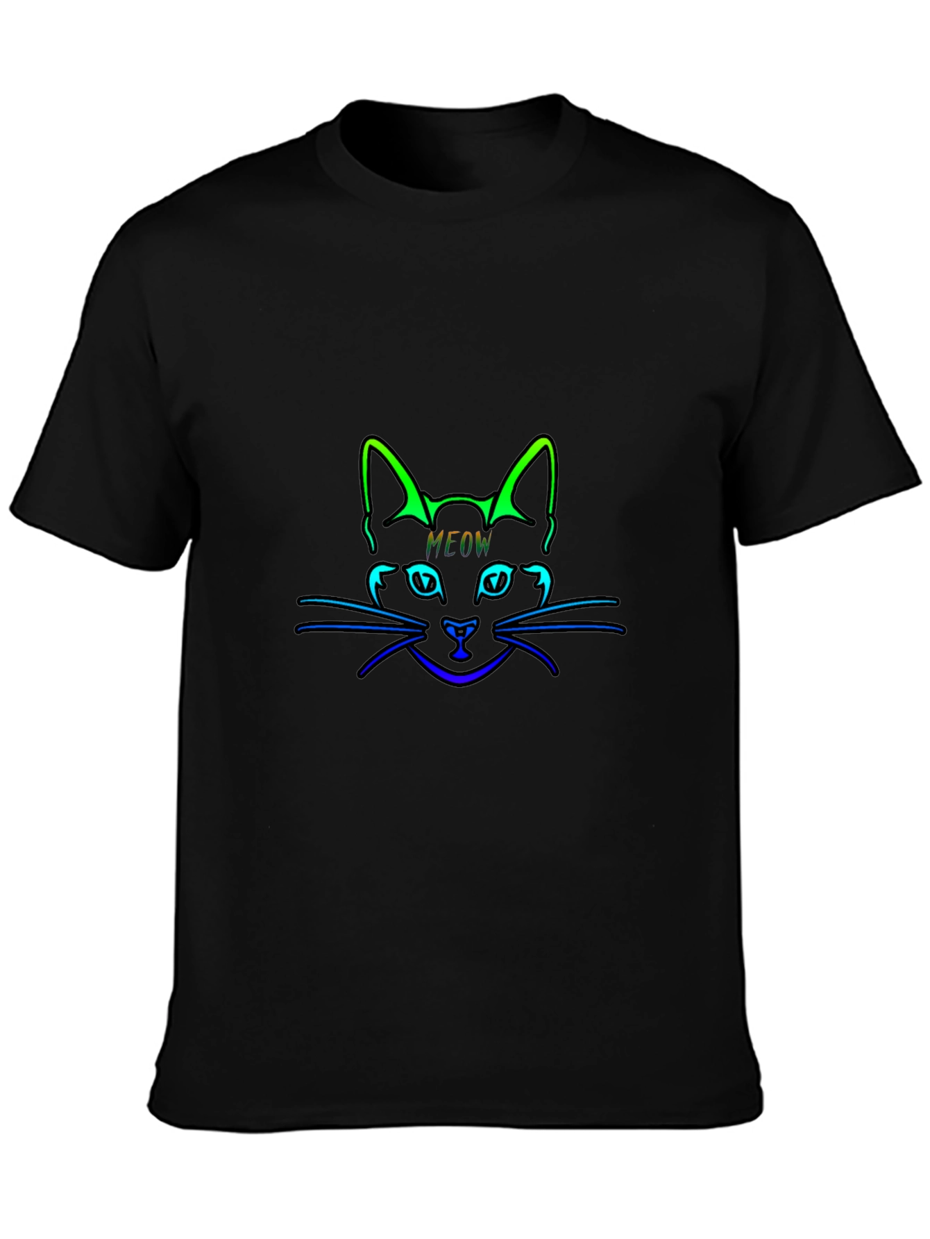 Neon Cat Meow Black T-Shirt