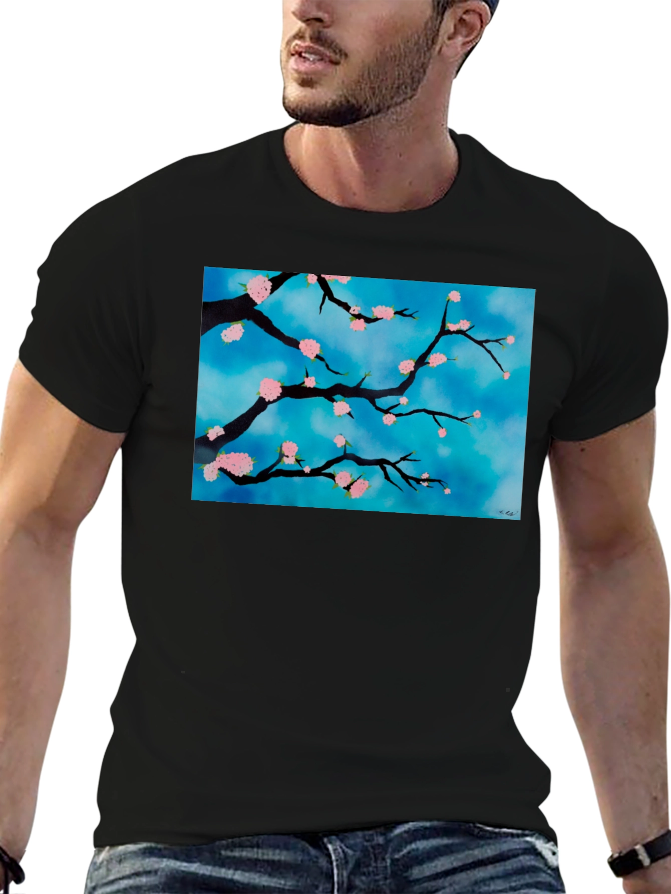 Floral Branch T-Shirt - Artistic Nature Design