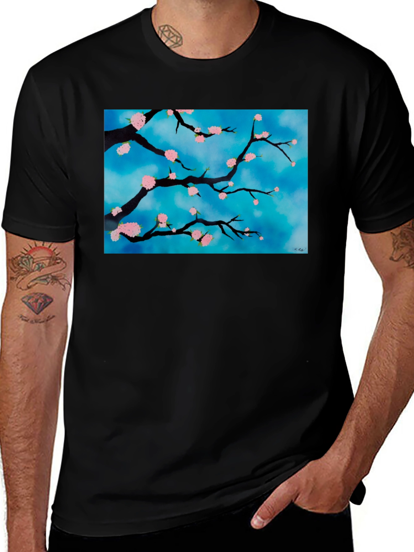 Floral Branch T-Shirt - Artistic Nature Design