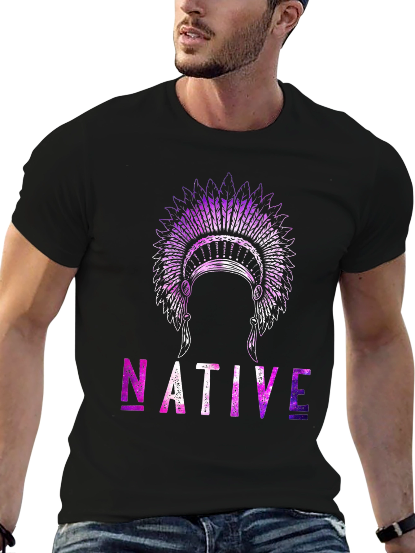 Native Headdress Graphic T-Shirt - Black