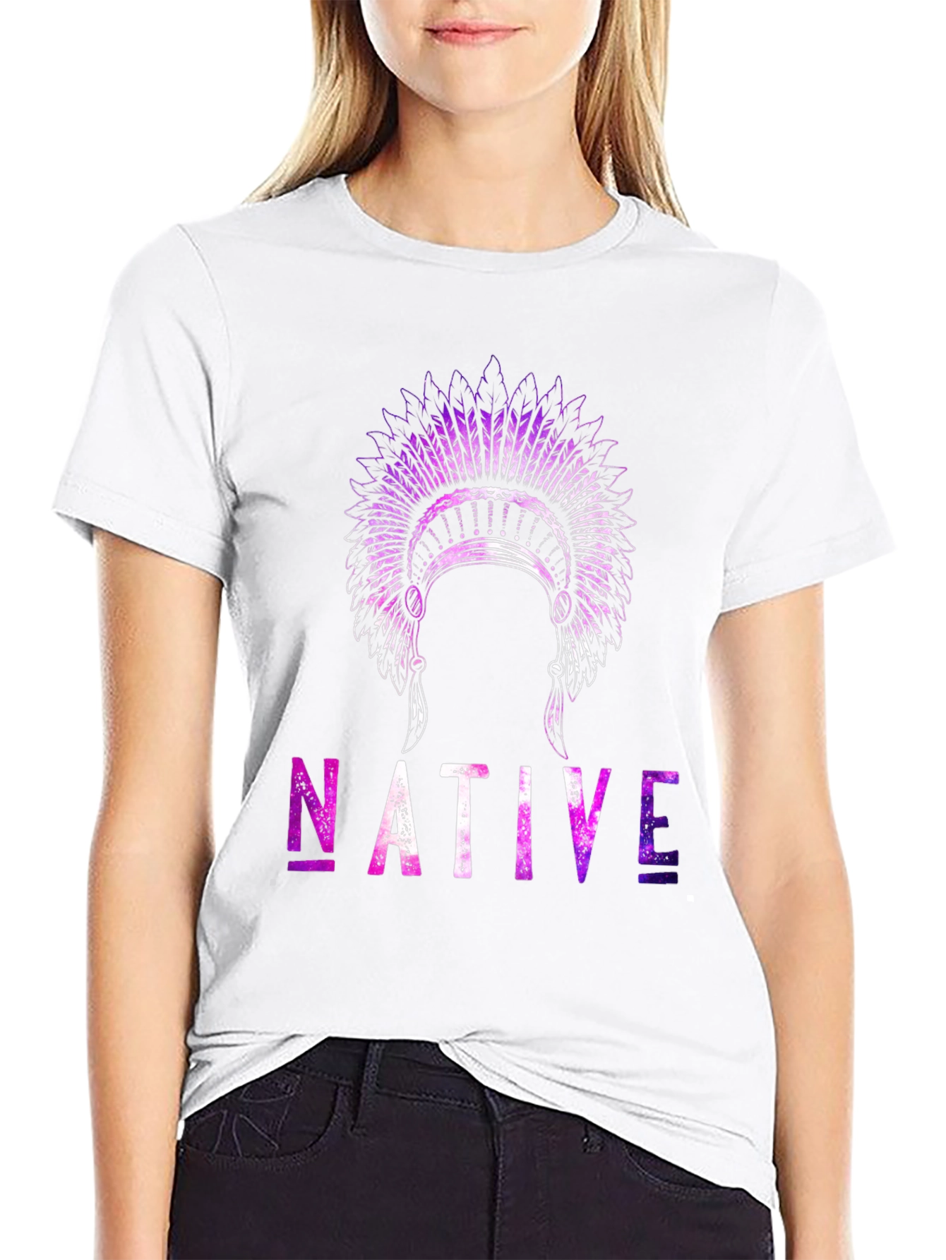 Native Headdress Graphic T-Shirt - Black
