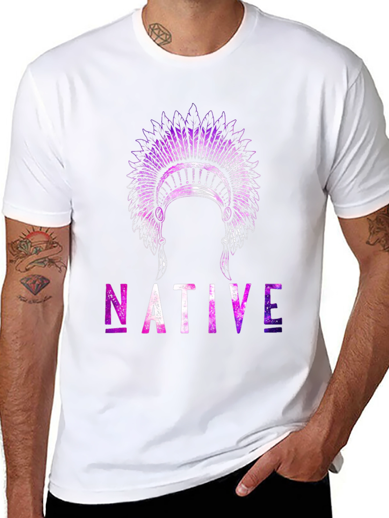 Native Headdress Graphic T-Shirt - Black