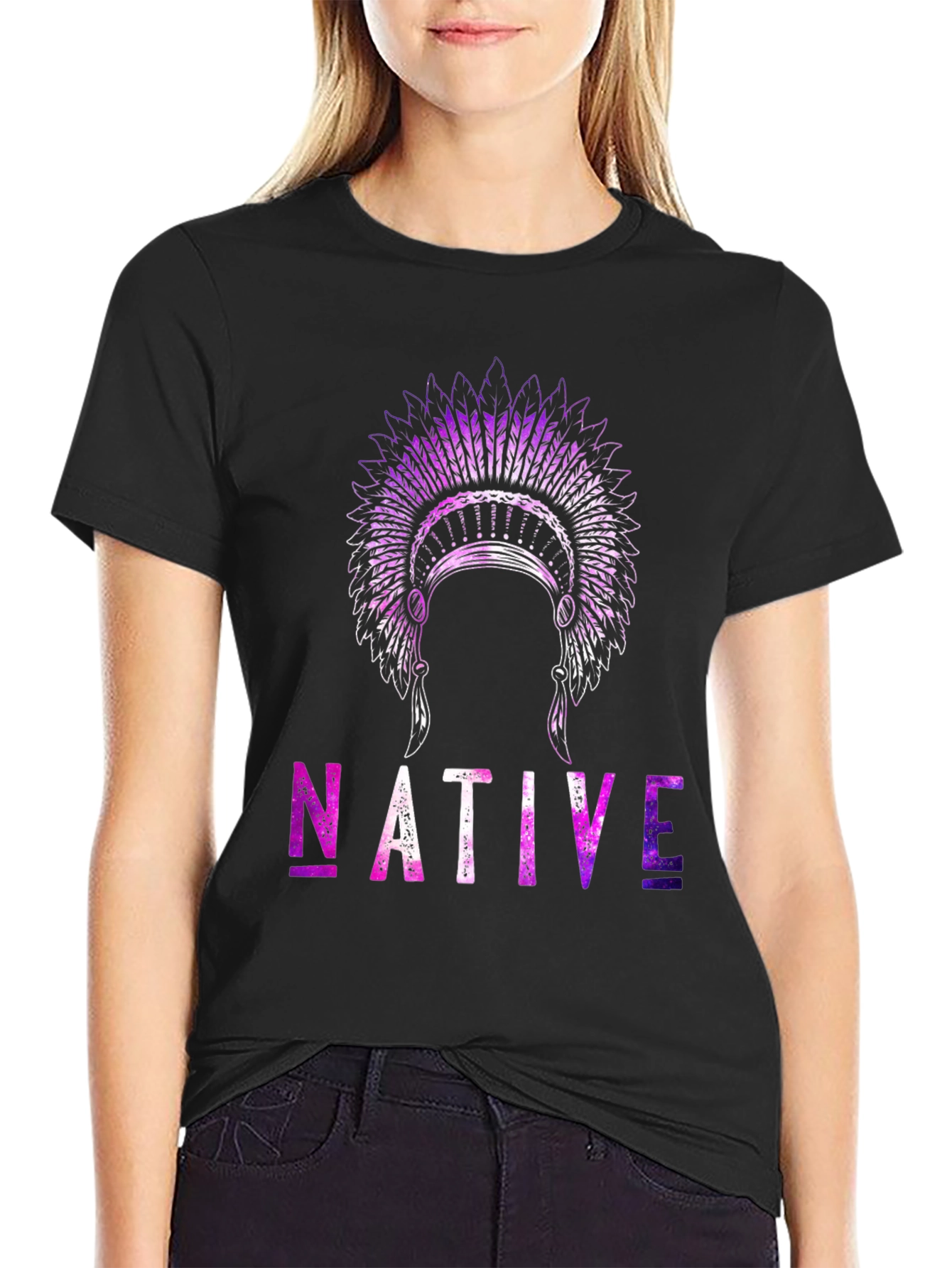 Native Headdress Graphic T-Shirt - Black