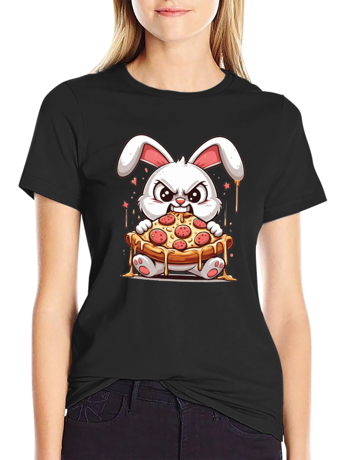 Bunny Pizza Lover T-Shirt - Cartoon Graphic Tee