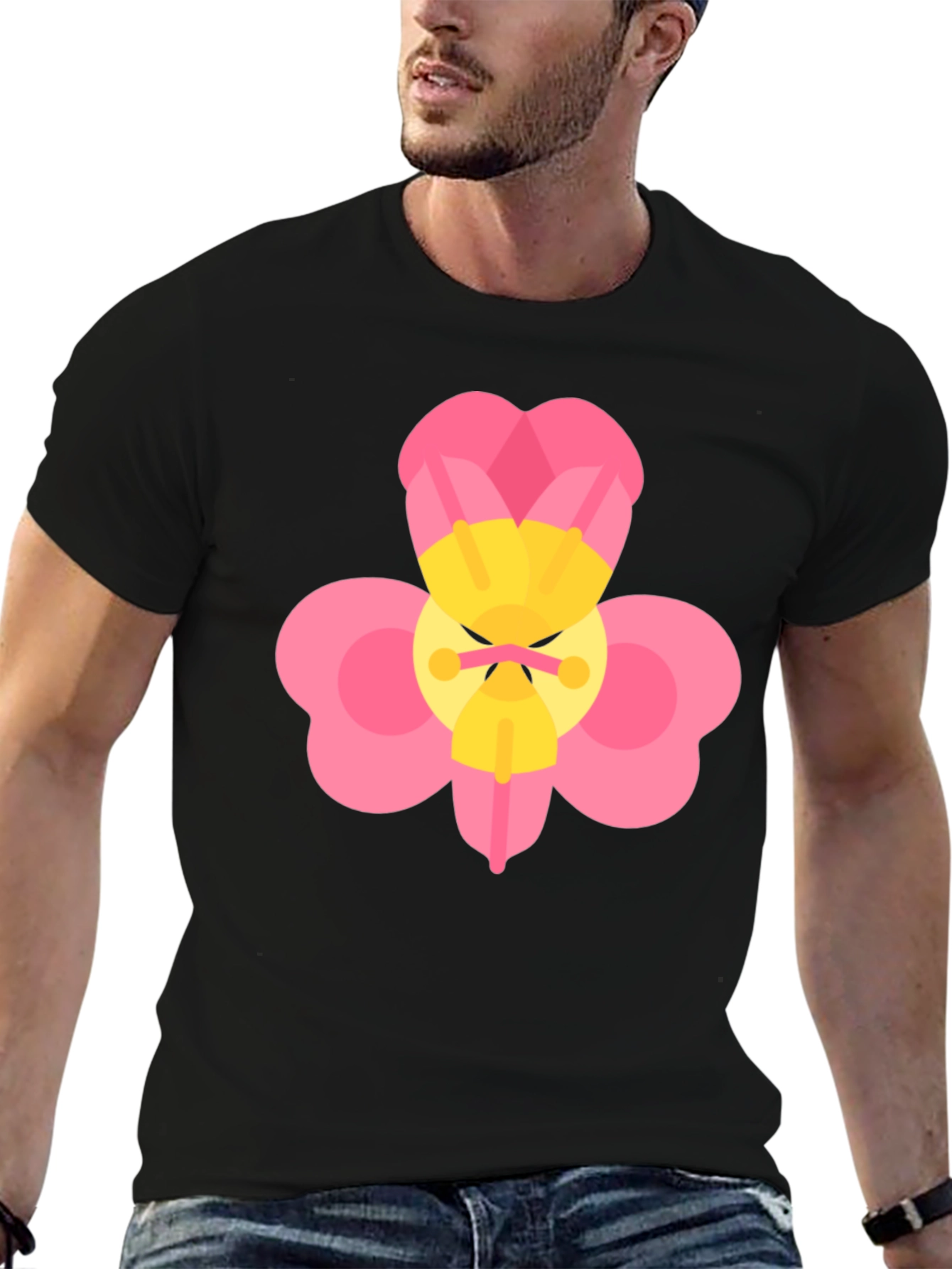 Funny Flower Graphic Black T-Shirt