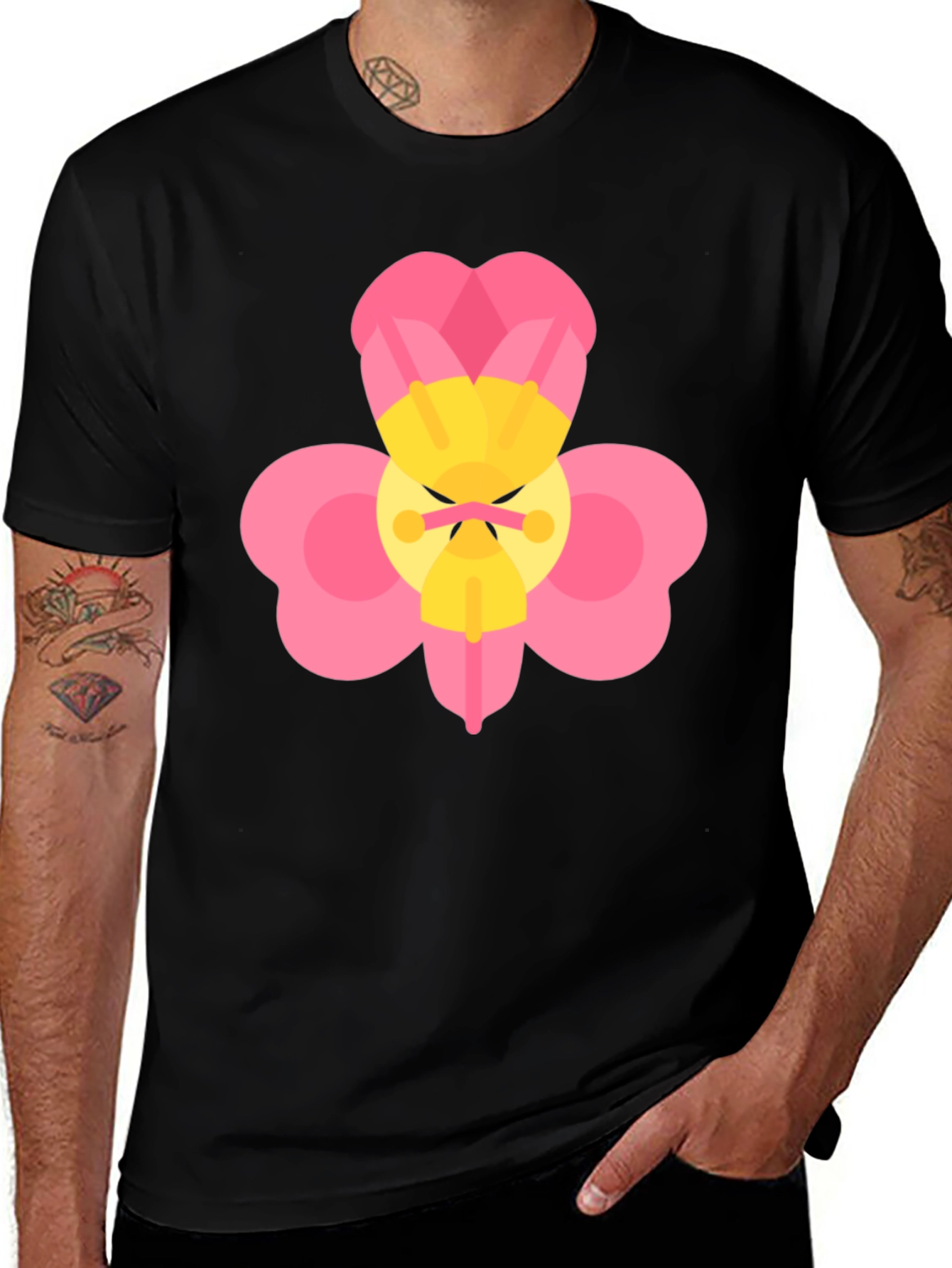 Funny Flower Graphic Black T-Shirt