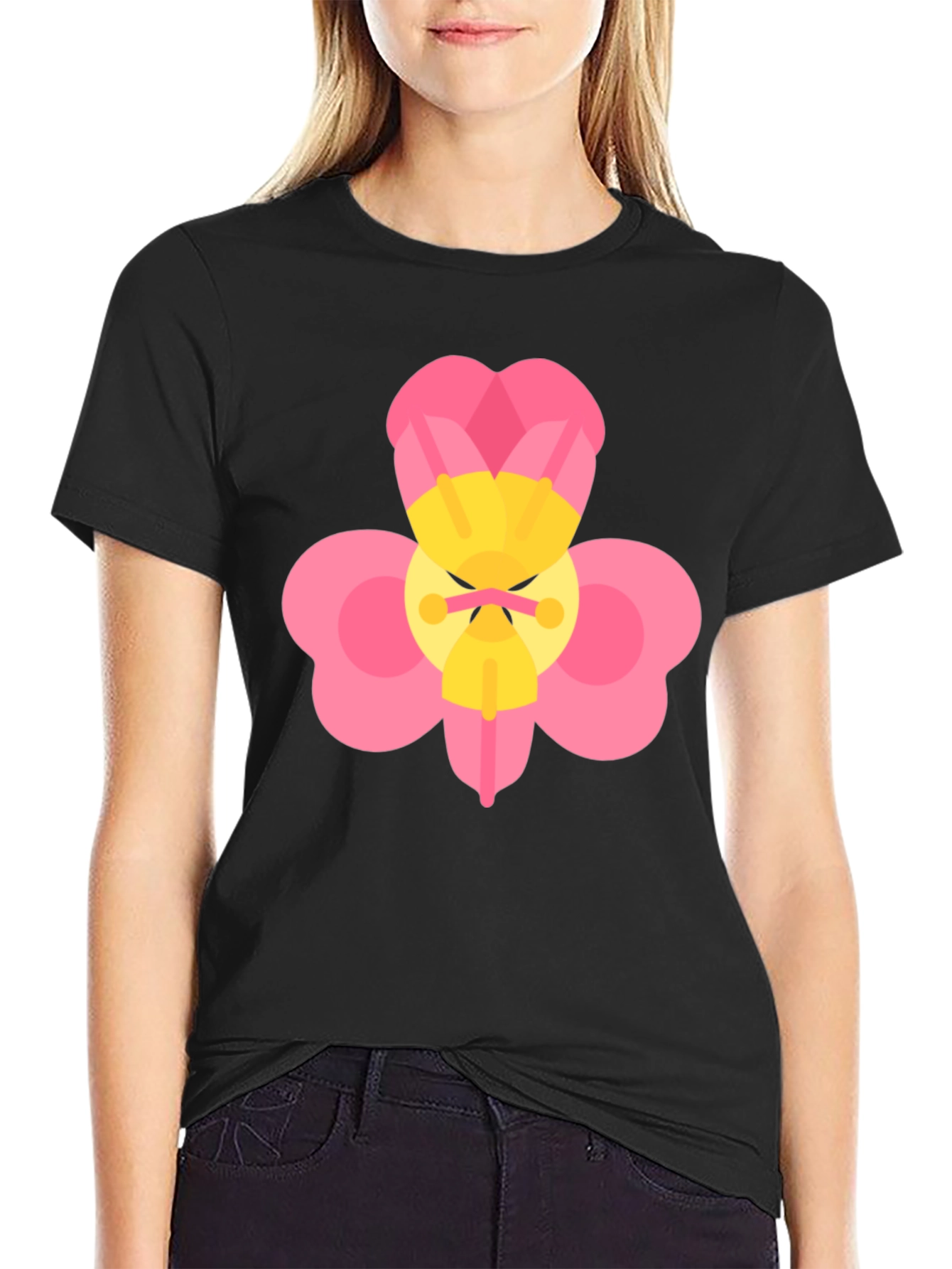 Funny Flower Graphic Black T-Shirt