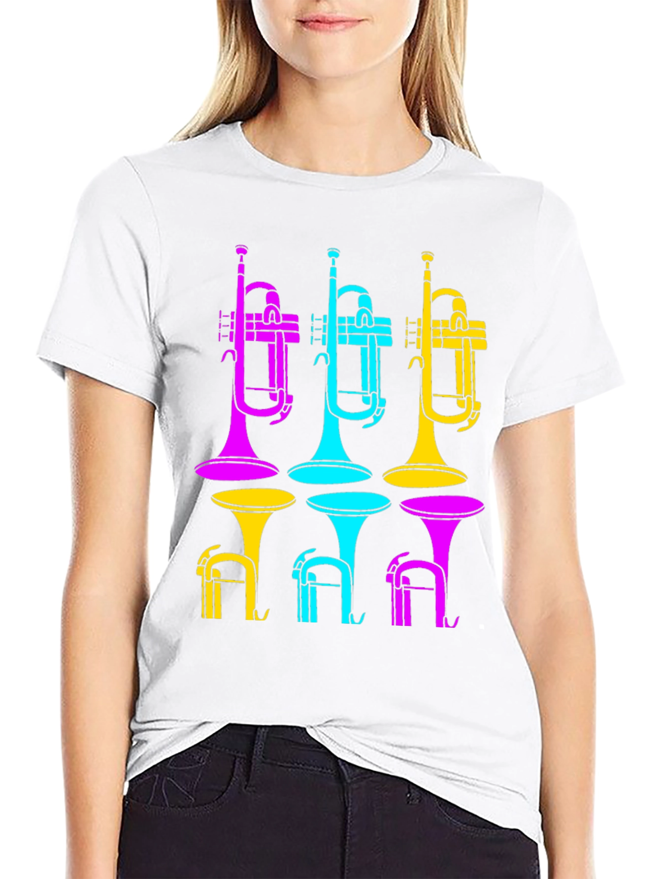 Vibrant Trumpet Design Black T-Shirt