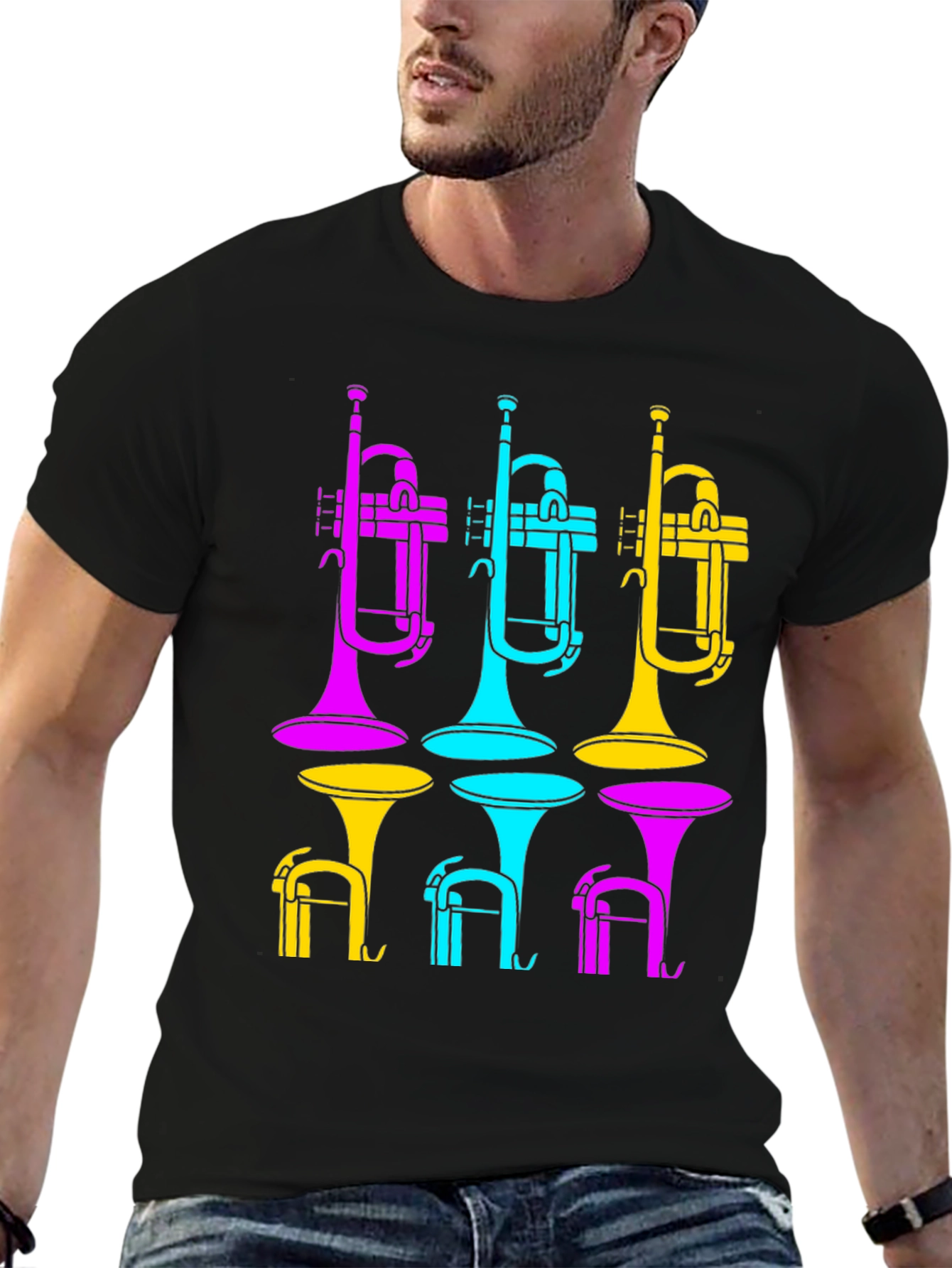 Vibrant Trumpet Design Black T-Shirt