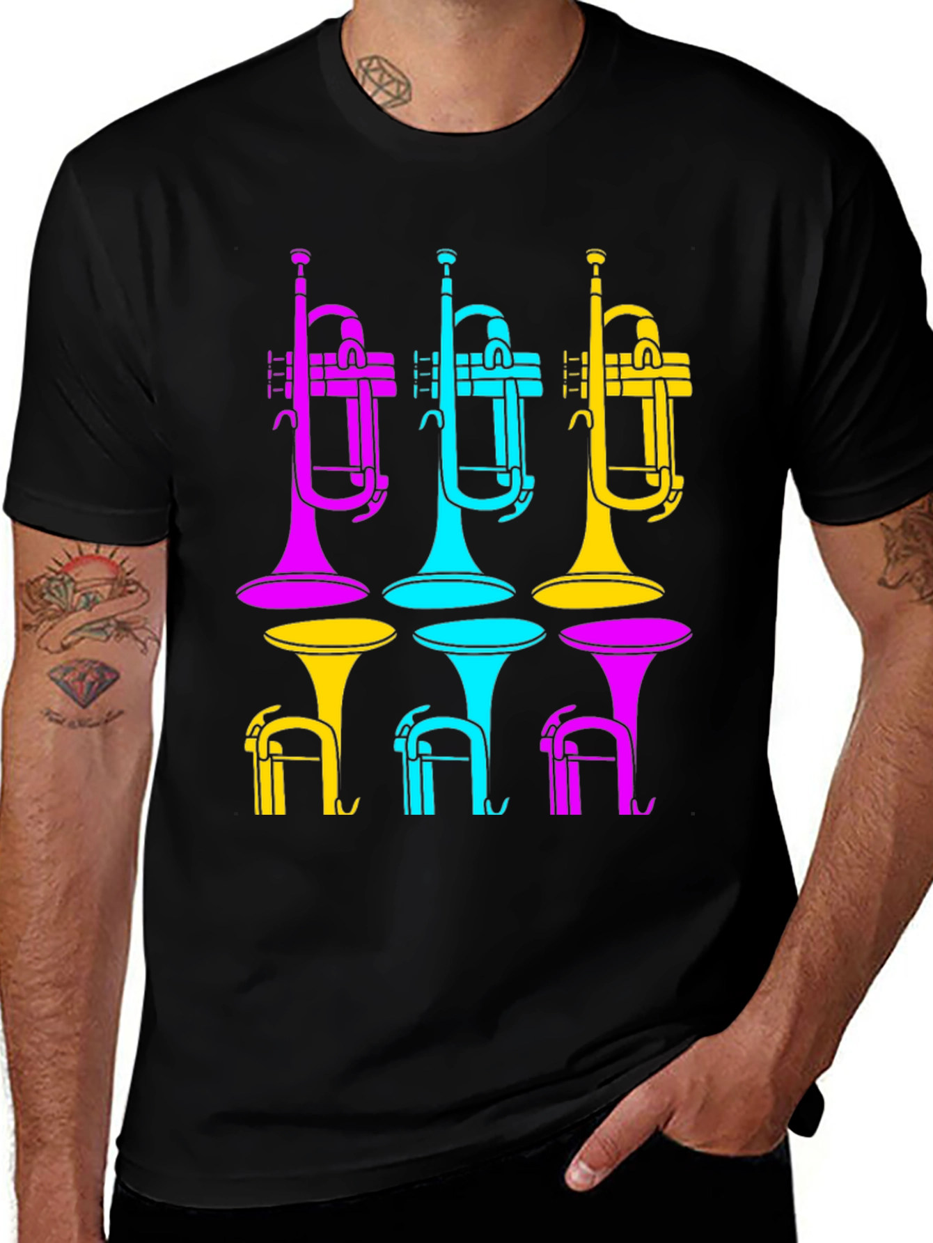 Vibrant Trumpet Design Black T-Shirt
