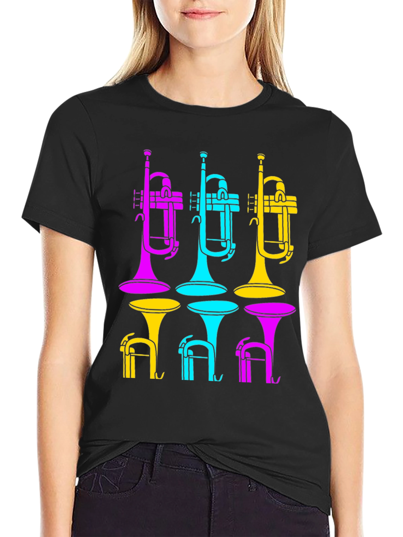 Vibrant Trumpet Design Black T-Shirt