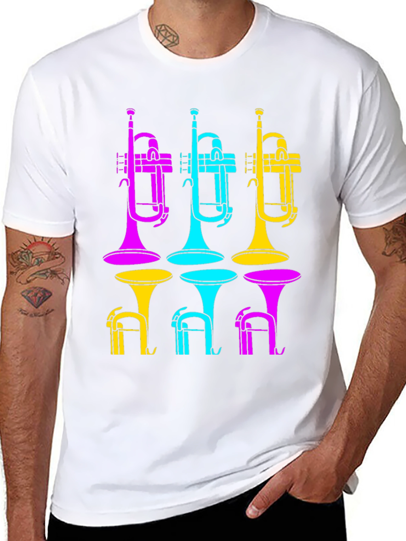 Vibrant Trumpet Design Black T-Shirt
