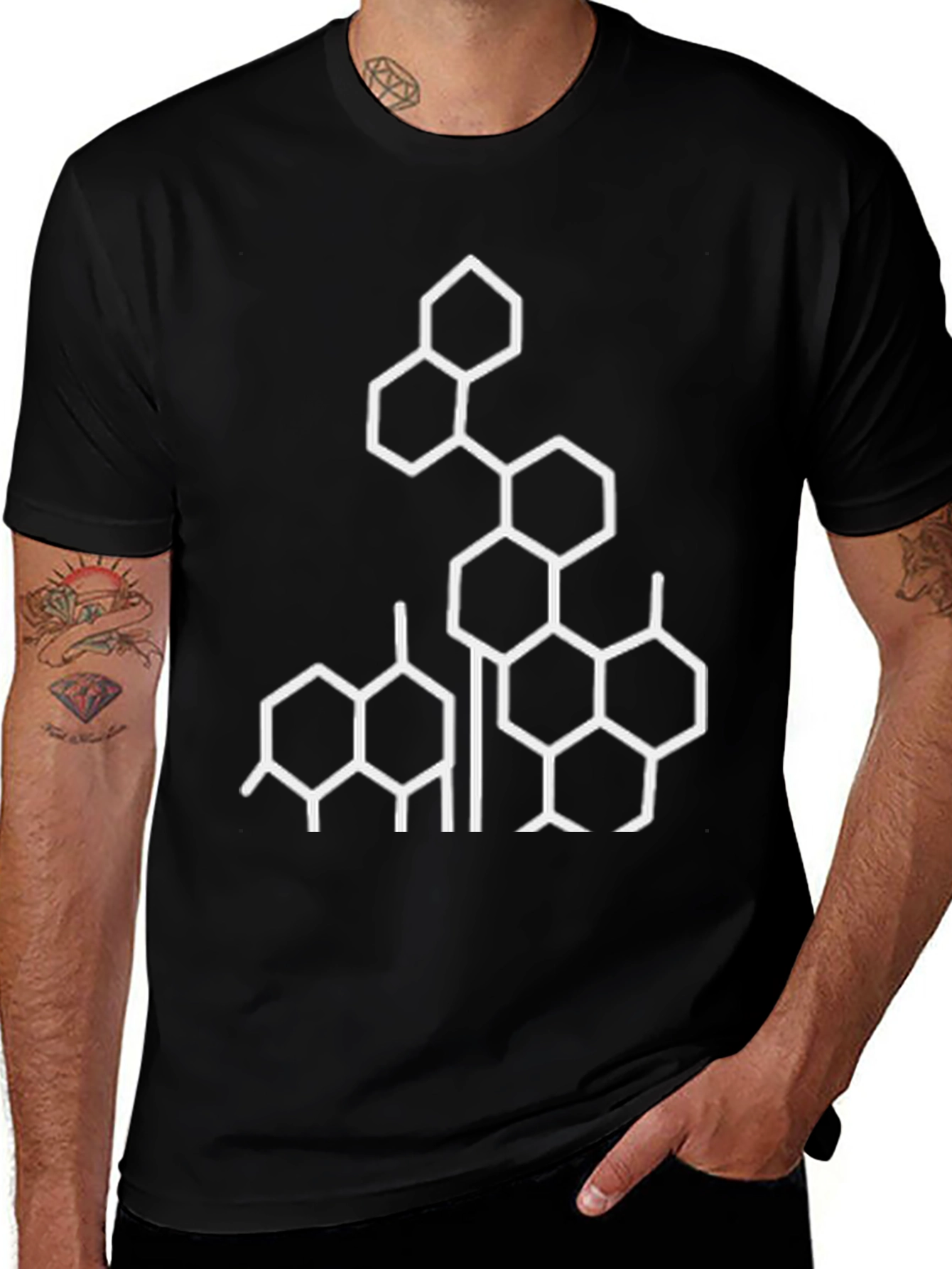 Geometric White Print Black T-Shirt