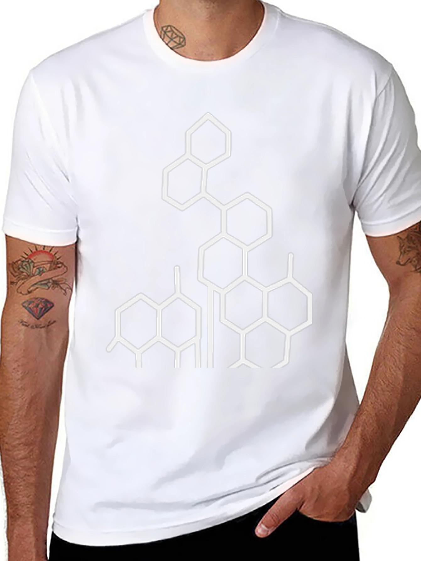 Geometric White Print Black T-Shirt