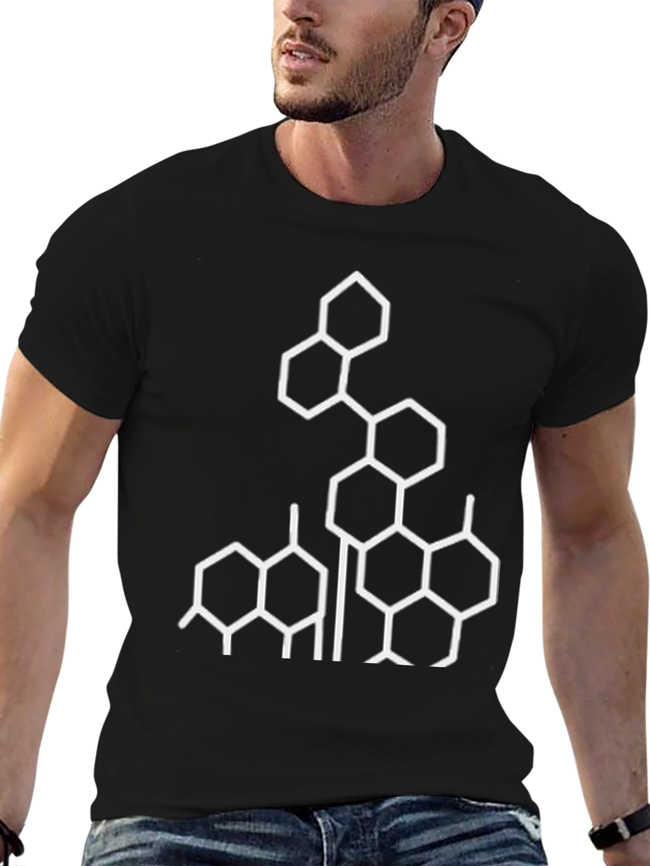 Geometric White Print Black T-Shirt