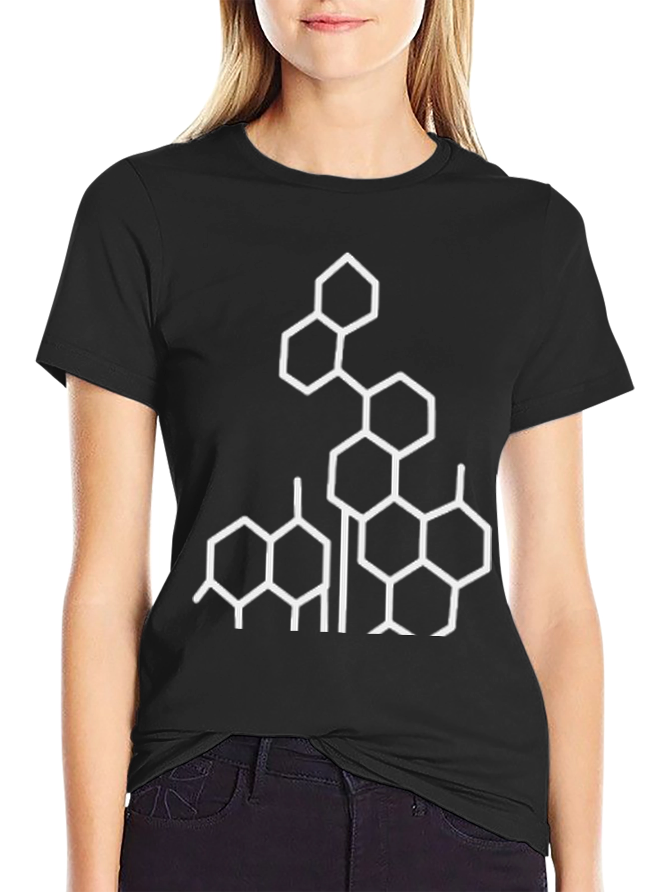 Geometric White Print Black T-Shirt