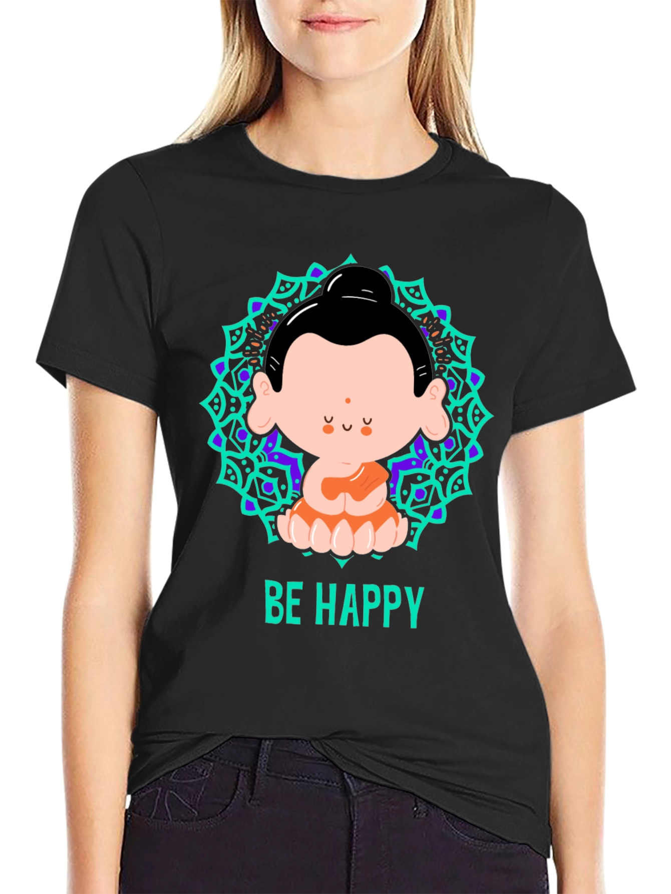 Be Happy Buddha Graphic T-Shirt