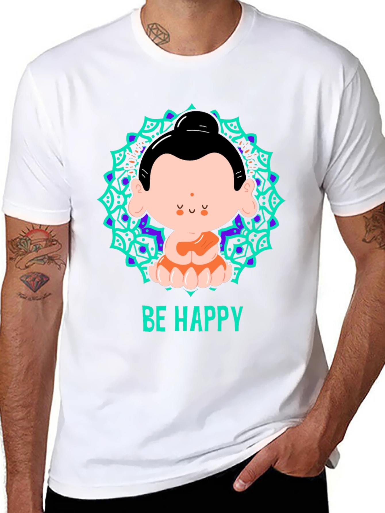 Be Happy Buddha Graphic T-Shirt