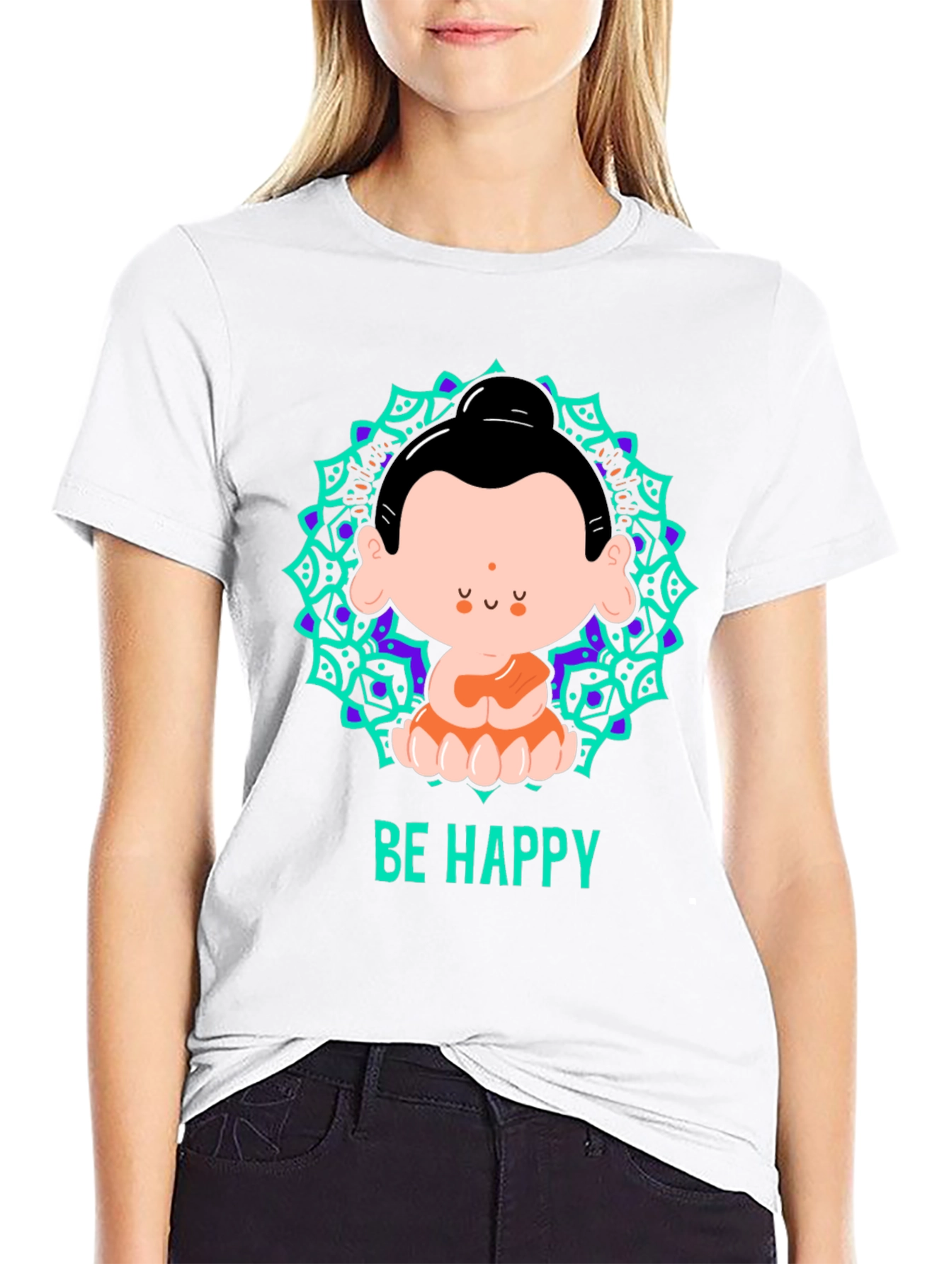 Be Happy Buddha Graphic T-Shirt