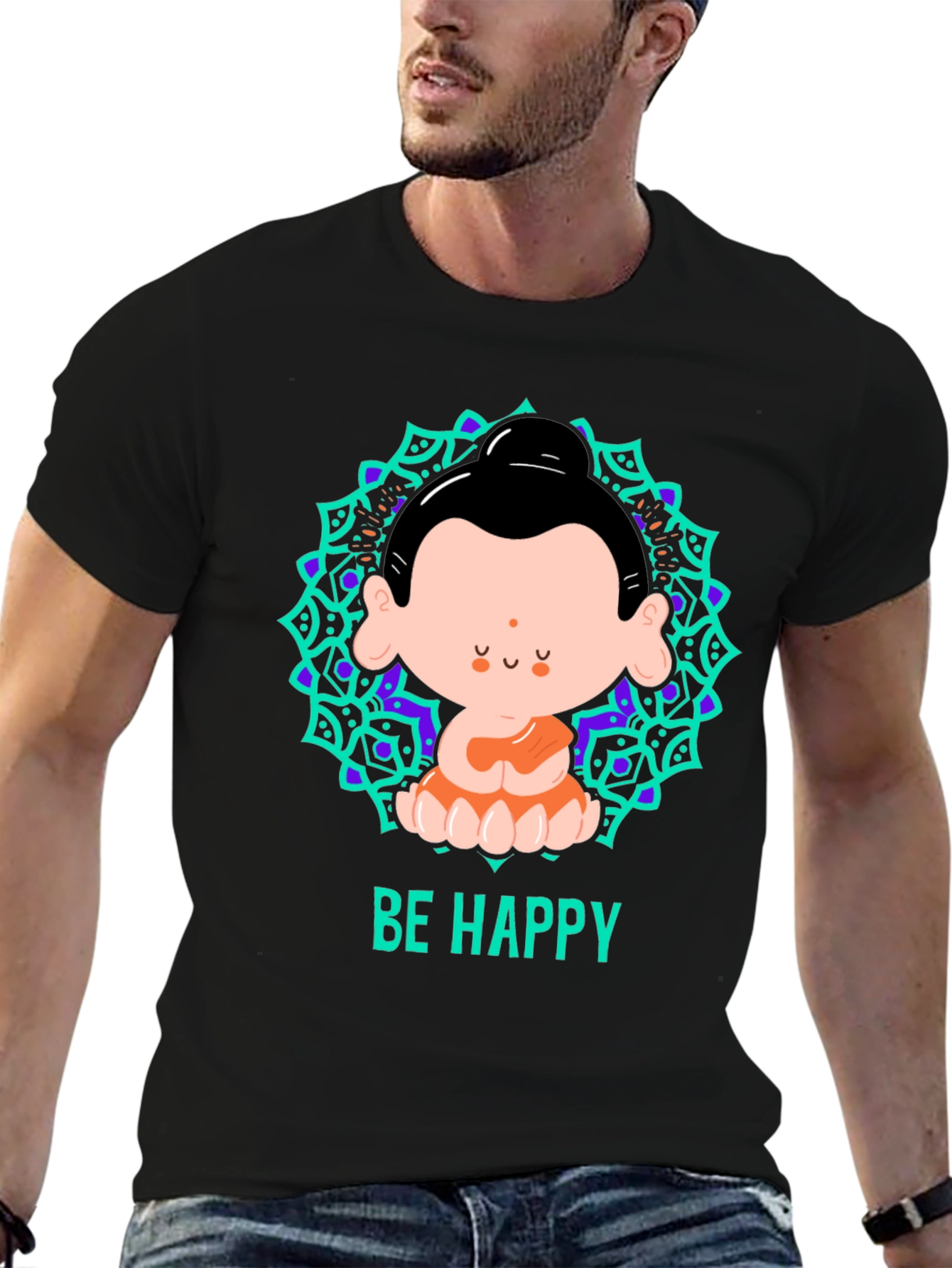 Be Happy Buddha Graphic T-Shirt