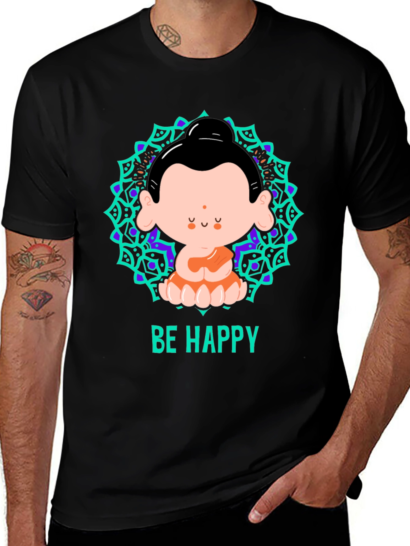 Be Happy Buddha Graphic T-Shirt