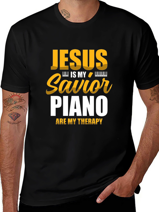 Jesus is My Savior Piano is My Therapy Black T-Shirt