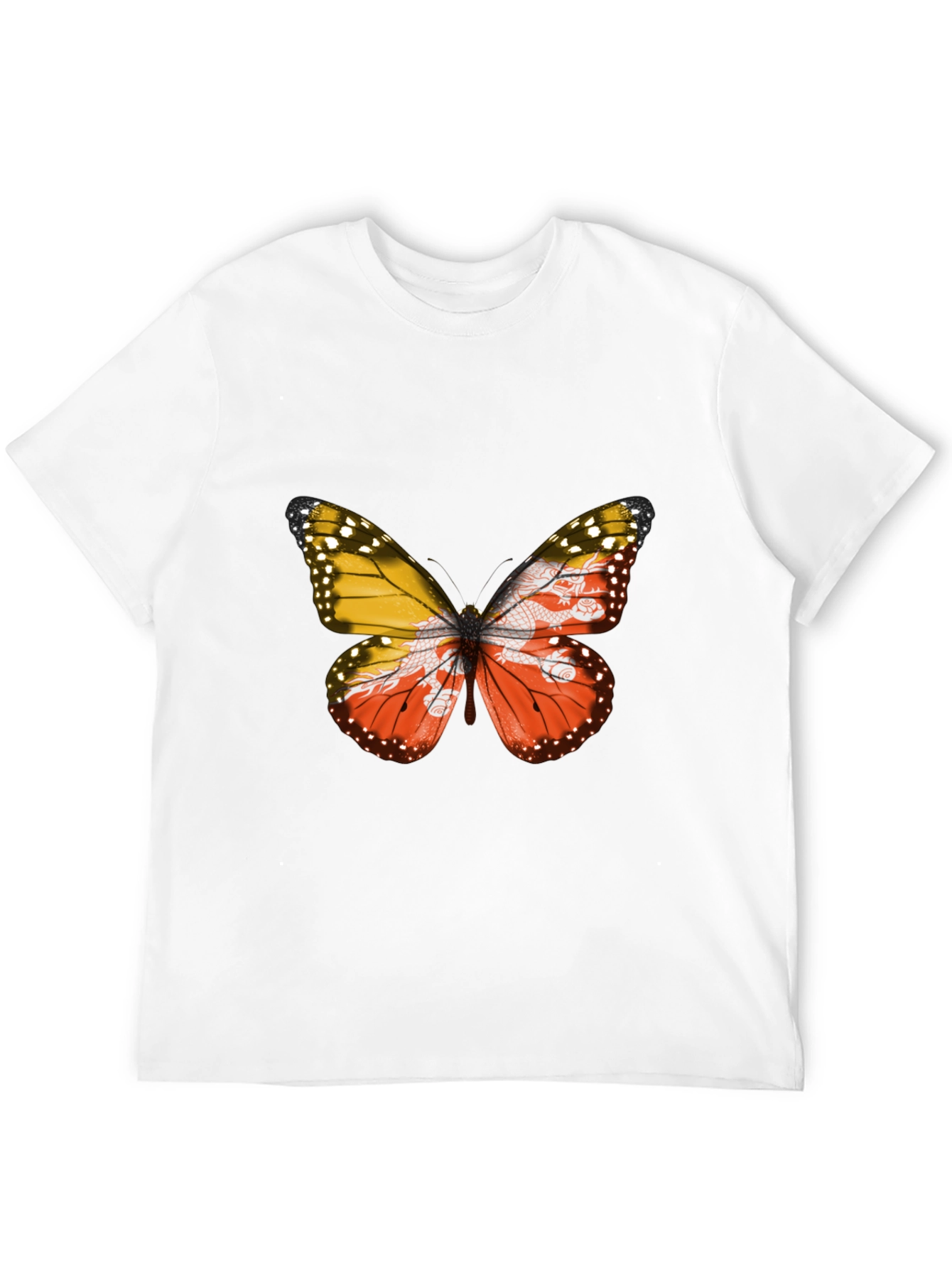 Bhutan Flag Butterfly Black T-Shirt - Unique Graphic Tee