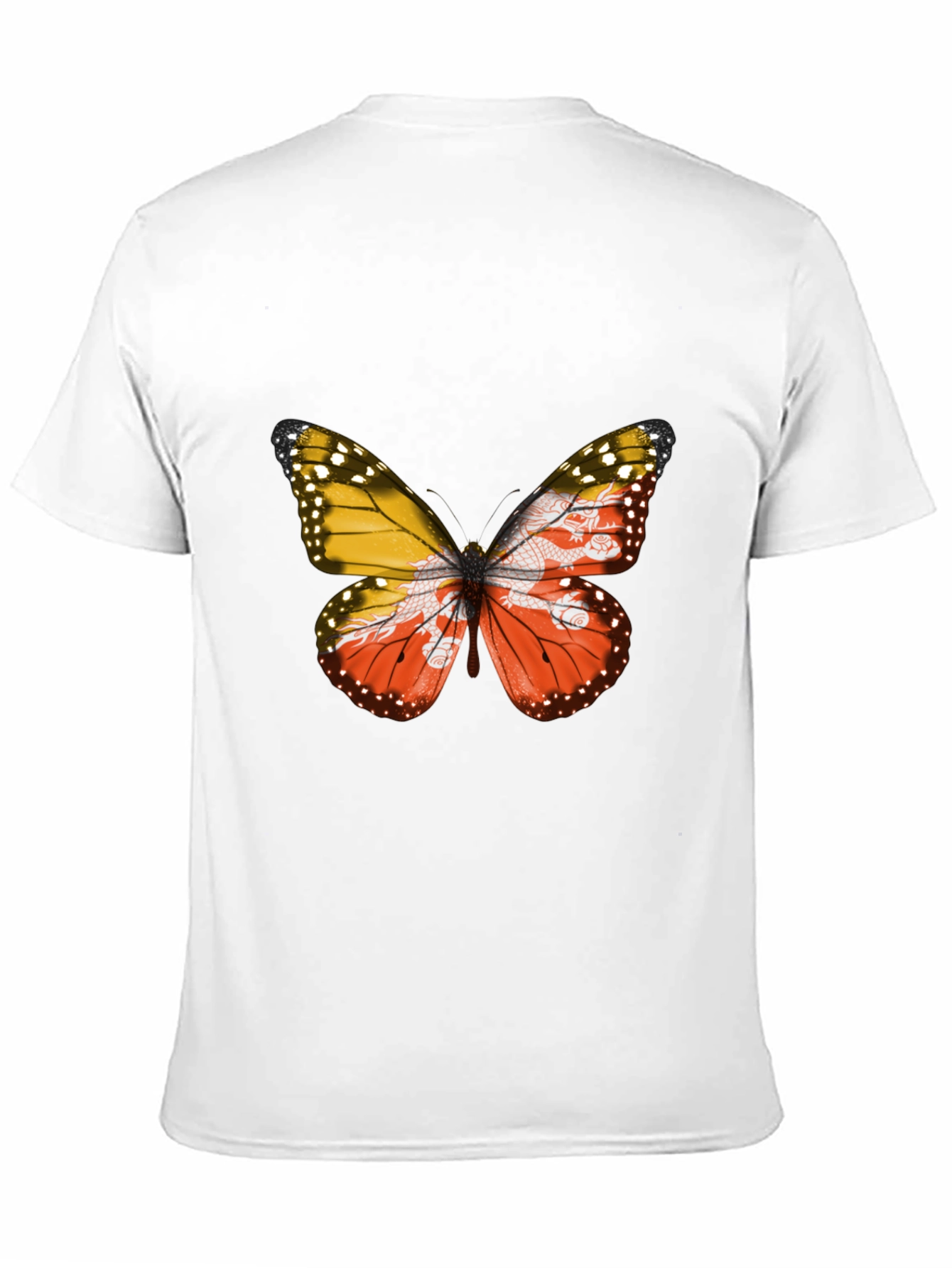Bhutan Flag Butterfly Black T-Shirt - Unique Graphic Tee