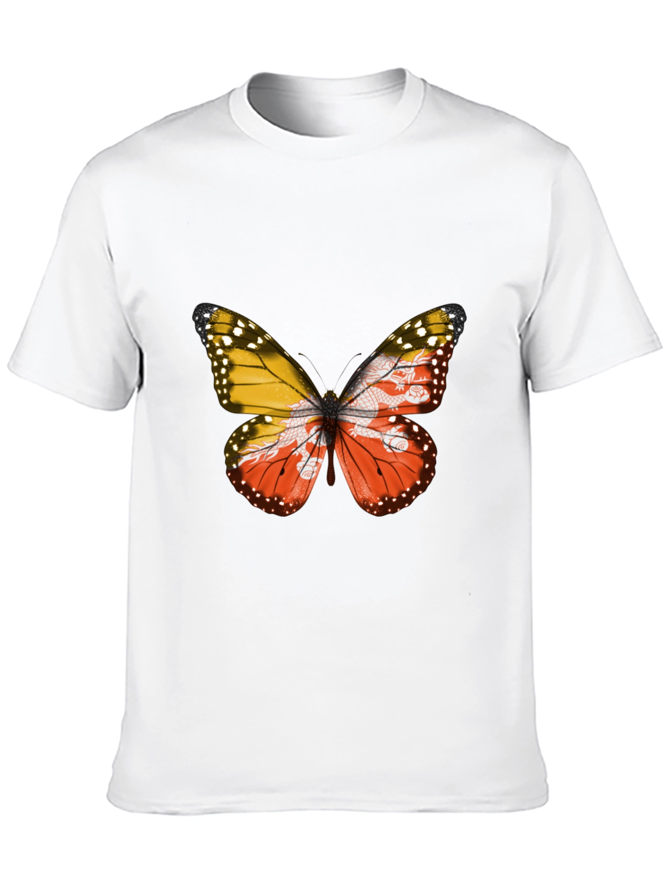 Bhutan Flag Butterfly Black T-Shirt - Unique Graphic Tee